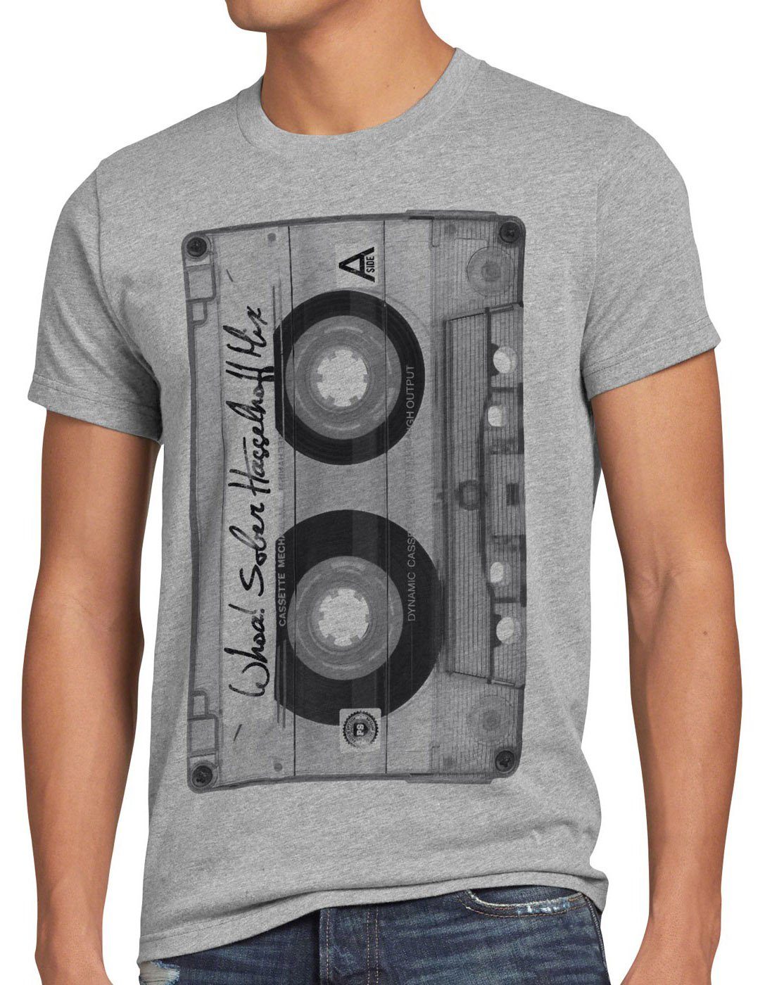 style3 Print-Shirt Herren T-Shirt DJ Kassetten fotodruck mc musik disco 80er 90er retro S M L XL XXL XXXL grau meliert