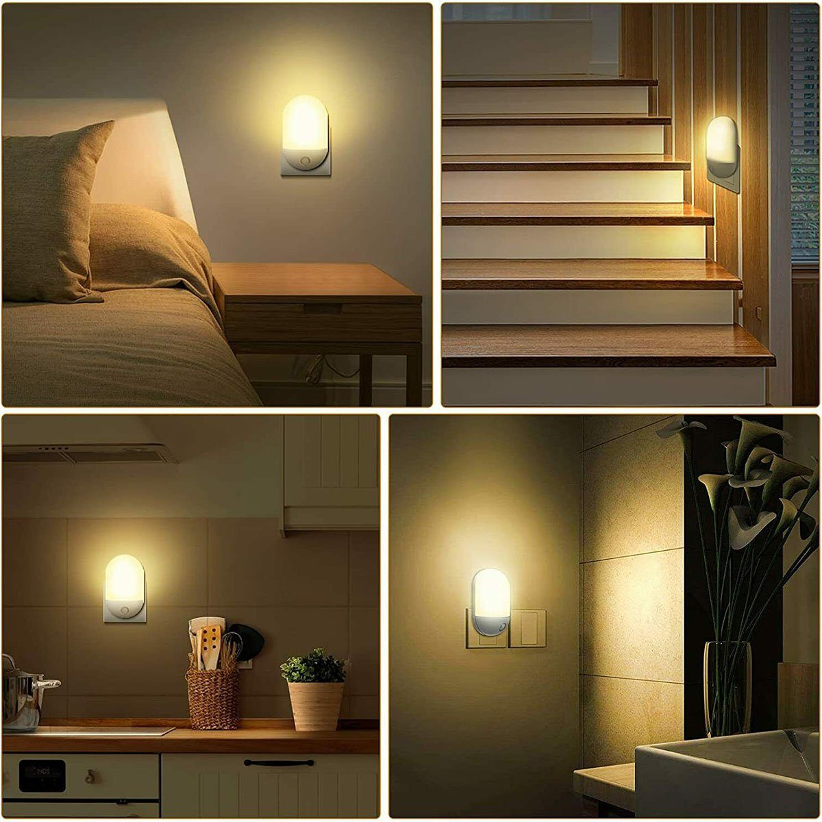 oyajia Nachtlicht LED Nachtlicht mit Bewegungsmelder, Einstellbar, 2 Warmweiß Stück