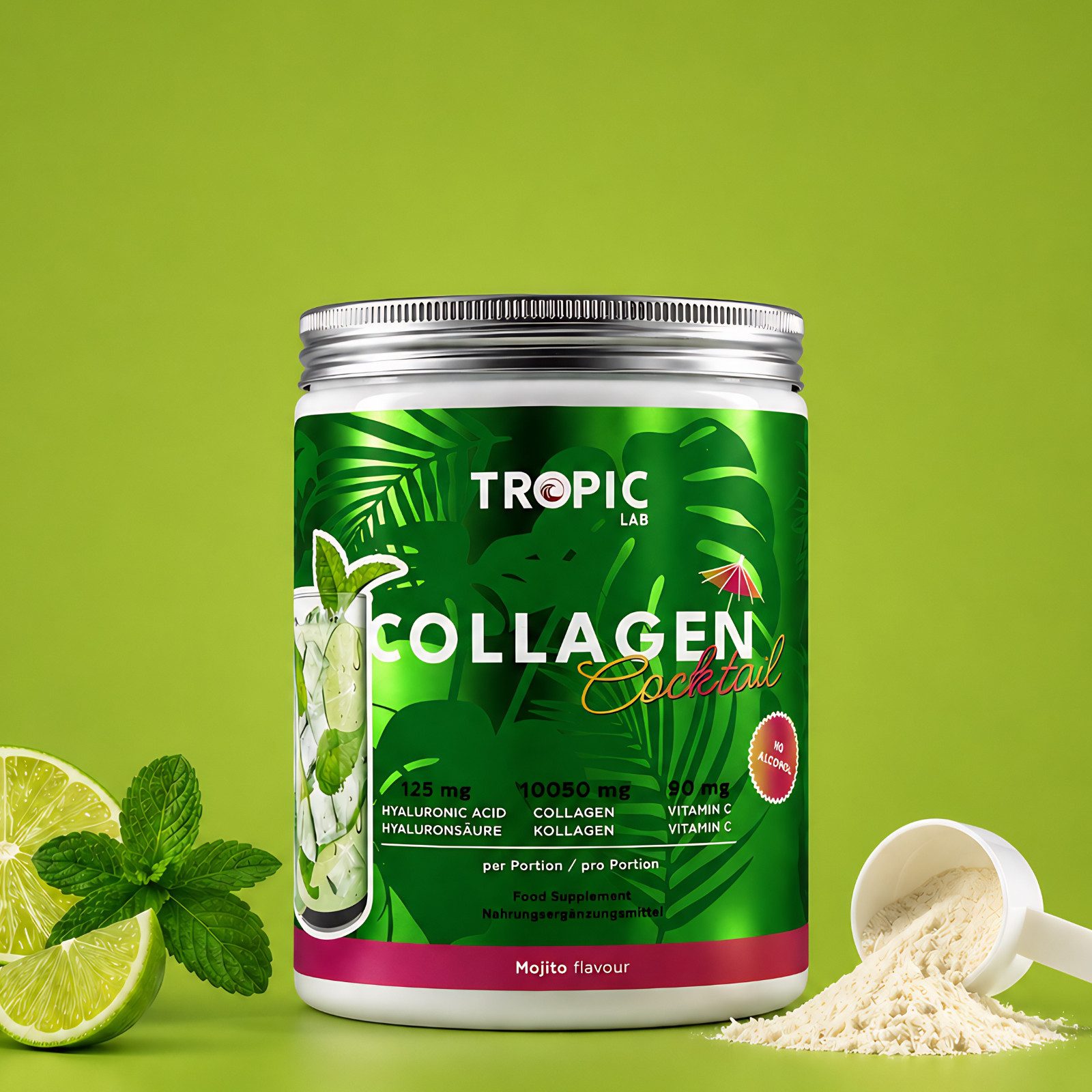 TropicLab Collagen Pulver Mojito Geschmack 0,0% Tropic Lab Sommergetränk Pulver