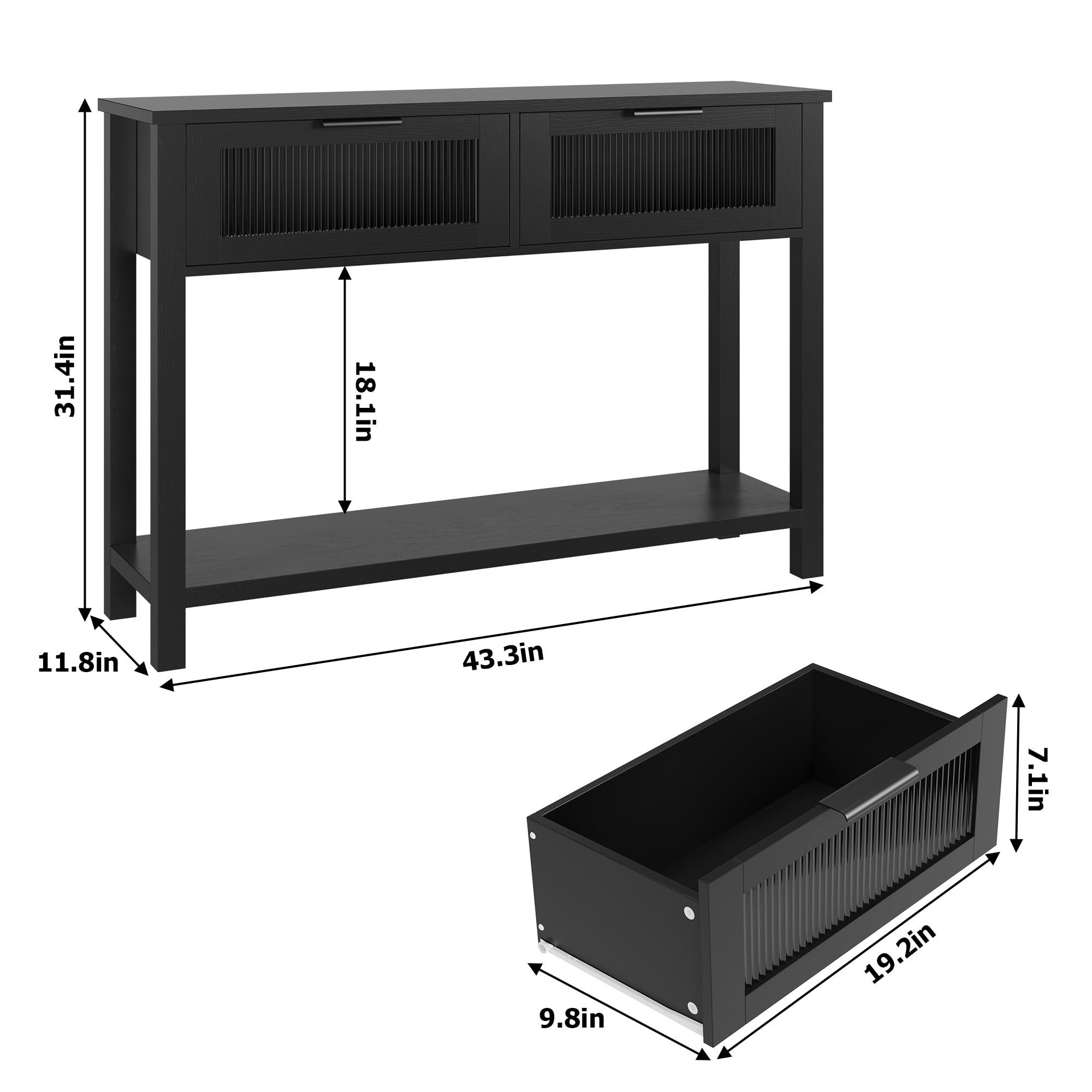 GarveeMore Konsolentisch Holz Konsole Tisch mit 2 Glasschubladen 2-Ebene So günstig online kaufen