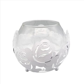 Linoows Windlicht Teelichthalter, Windlicht Glas "Rose" Kerzenhalter (1), Windlicht für Rosenfreunde Metall Kerzenständer mit Glaseinsatz