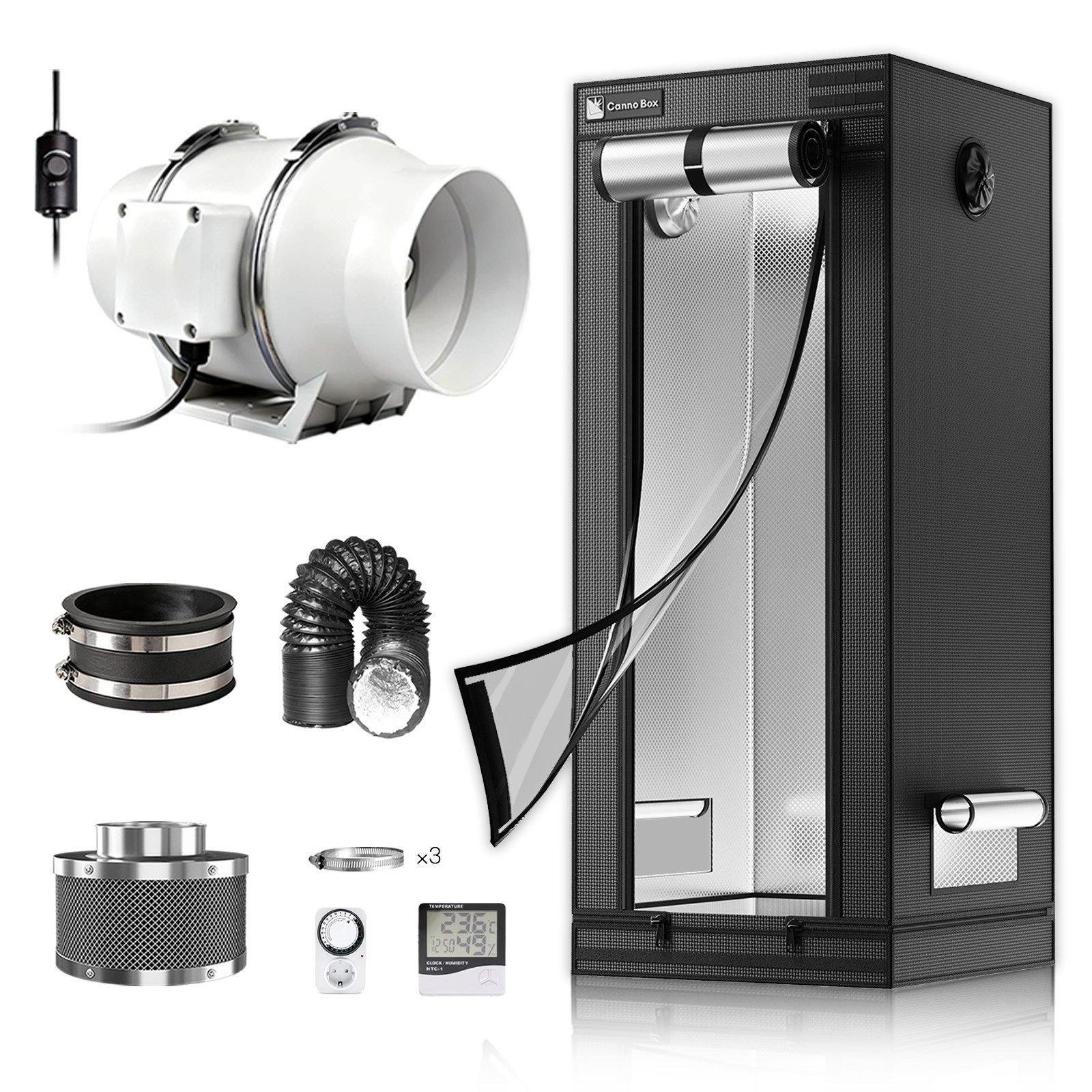 CannoBox Gewächshaus CannoBox Growbox 100/150mm Abluft Komplett Set Growzelt Indoor