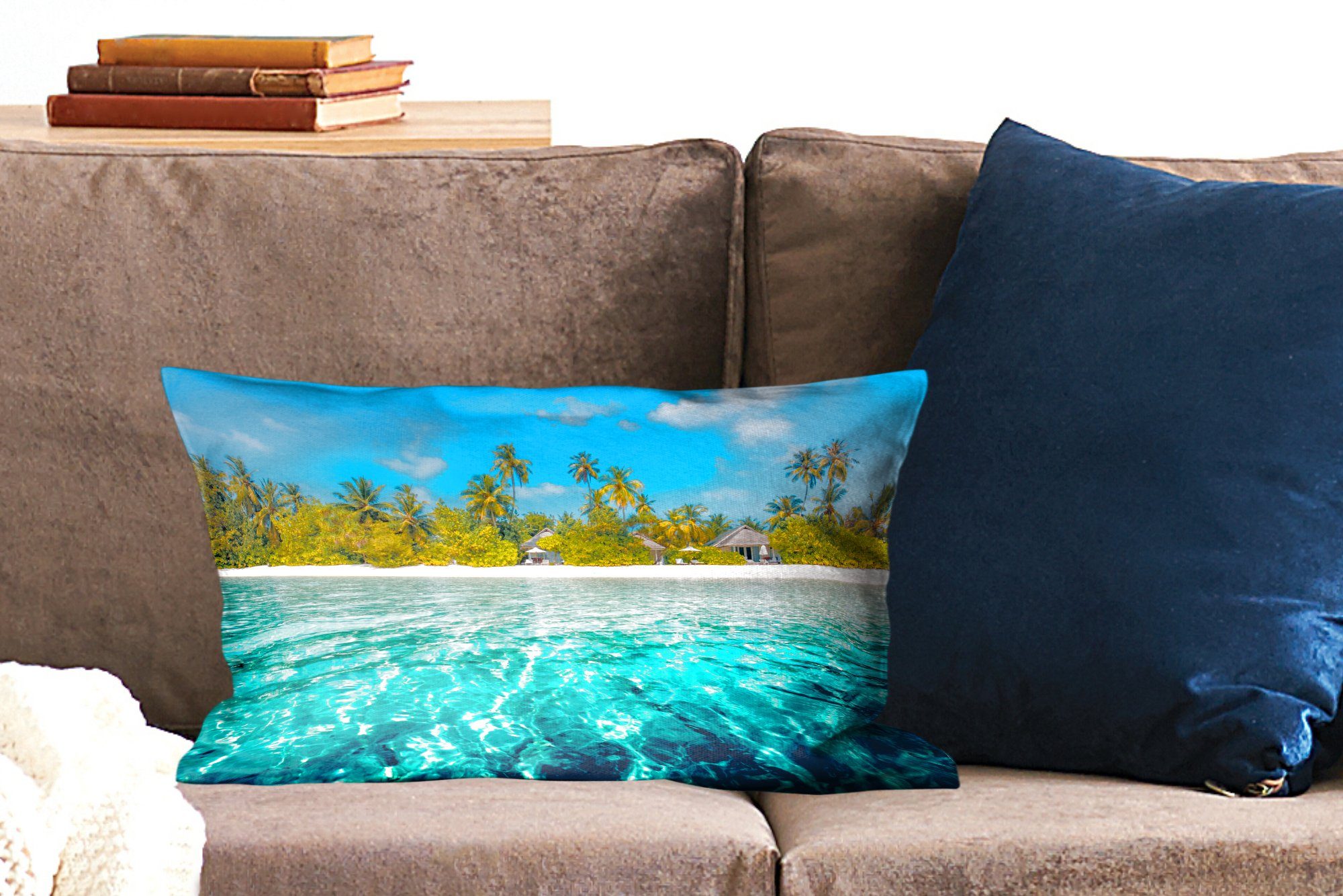 Schlafzimmer Strand Palmen mit MuchoWow Füllung, Wohzimmer Dekoration, - Zierkissen, Dekokissen - Dekokissen Meer,