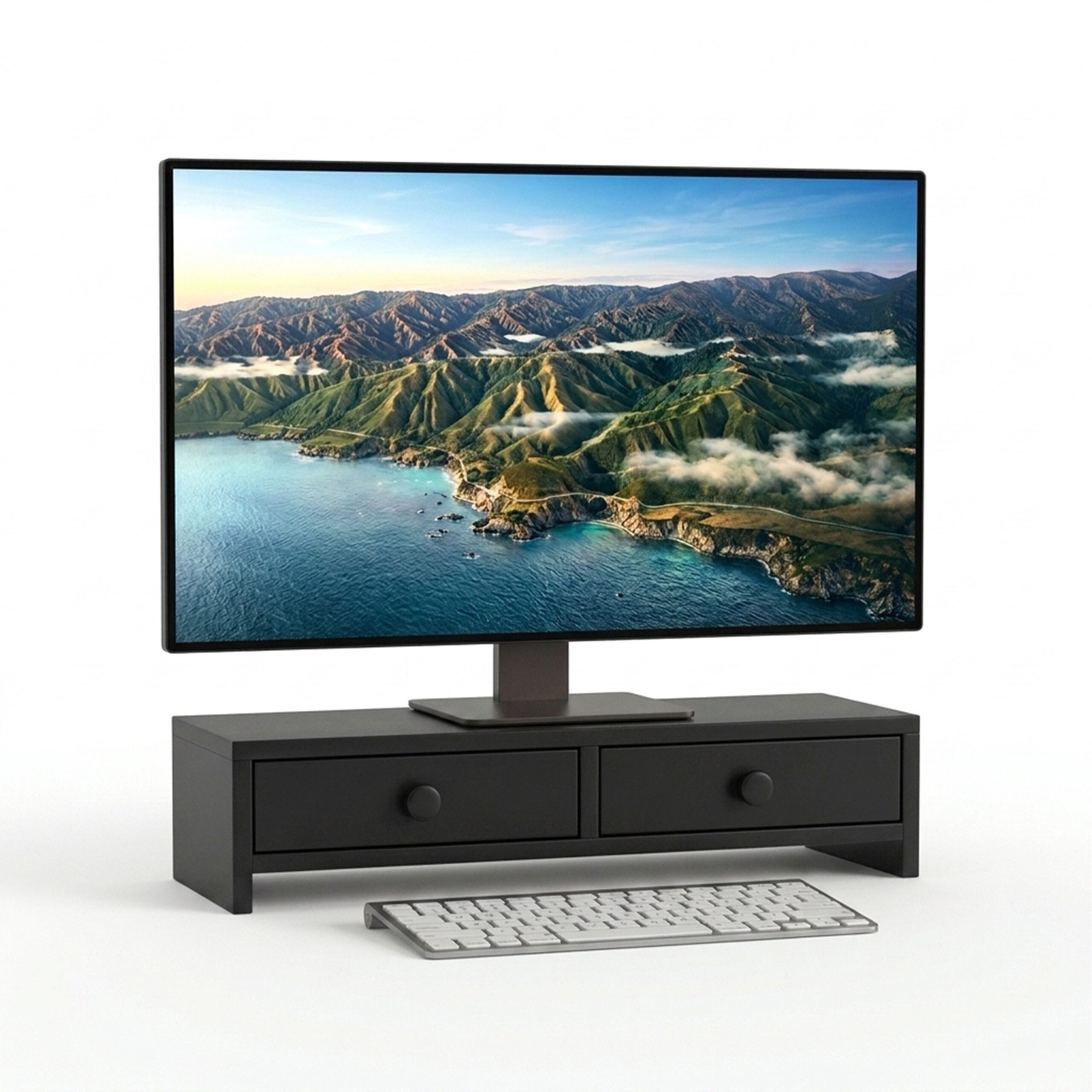 relaxdays Monitorständer mit 2 Schubladen, (1-tlg., schwarz)