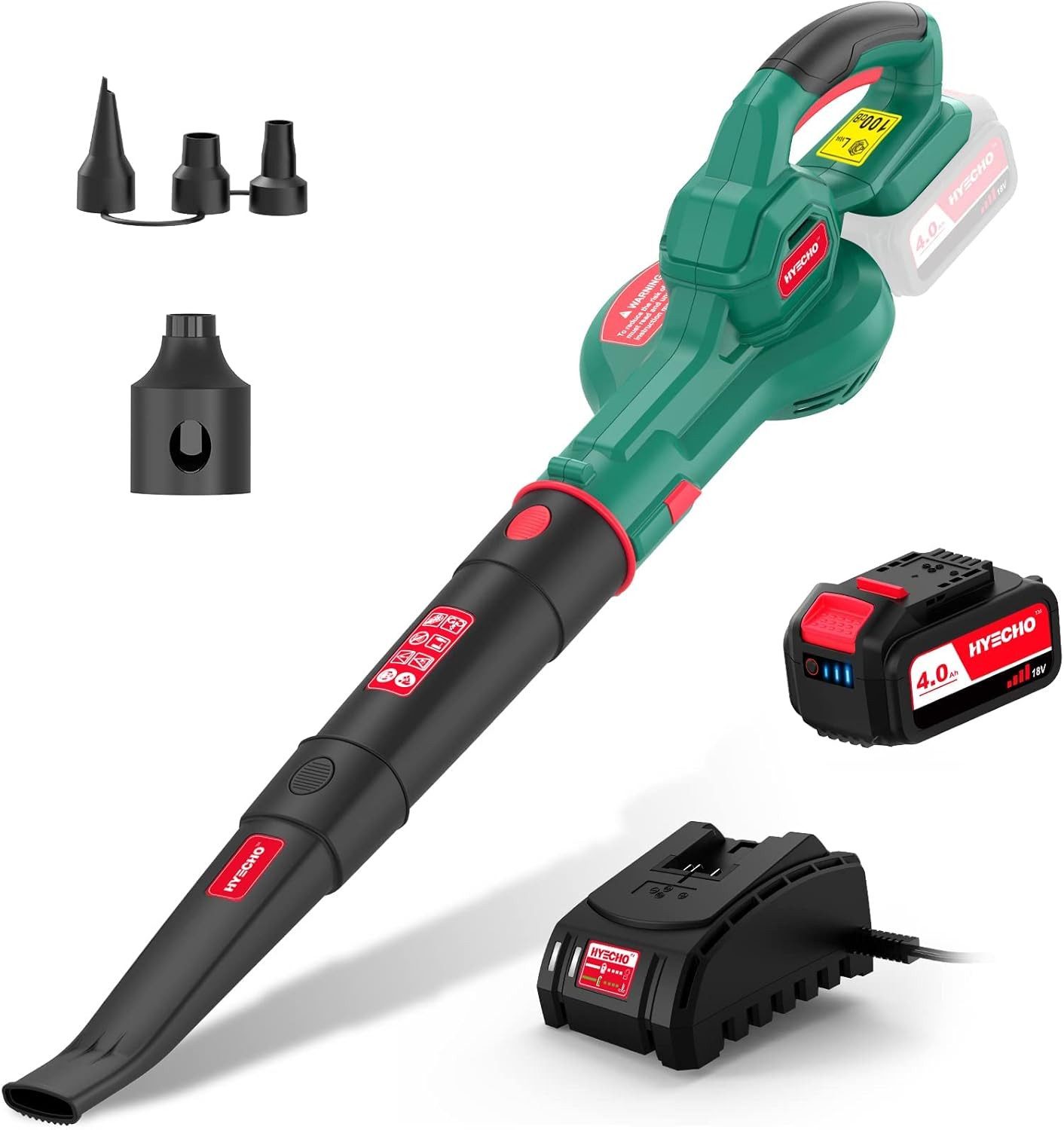 HYCHIKA BETTER TOOLS FOR BETTER LIFE Akku-Laubbläser Laubbläser, 223 km/h, Akku 18 V 4,0 Ah, zum Entfernen von Laub