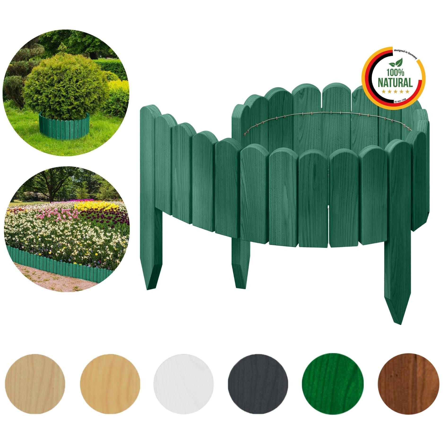 Floranica Palisade Flexible Rollborder Beeteinfassung Beetumrandung Rasenkante Holzzaun, LxH: 100x10 cm, Grün, Dekozaun Umzäunung von Blumenbeeten Kräutergarten Wege Rasenbegrenzung