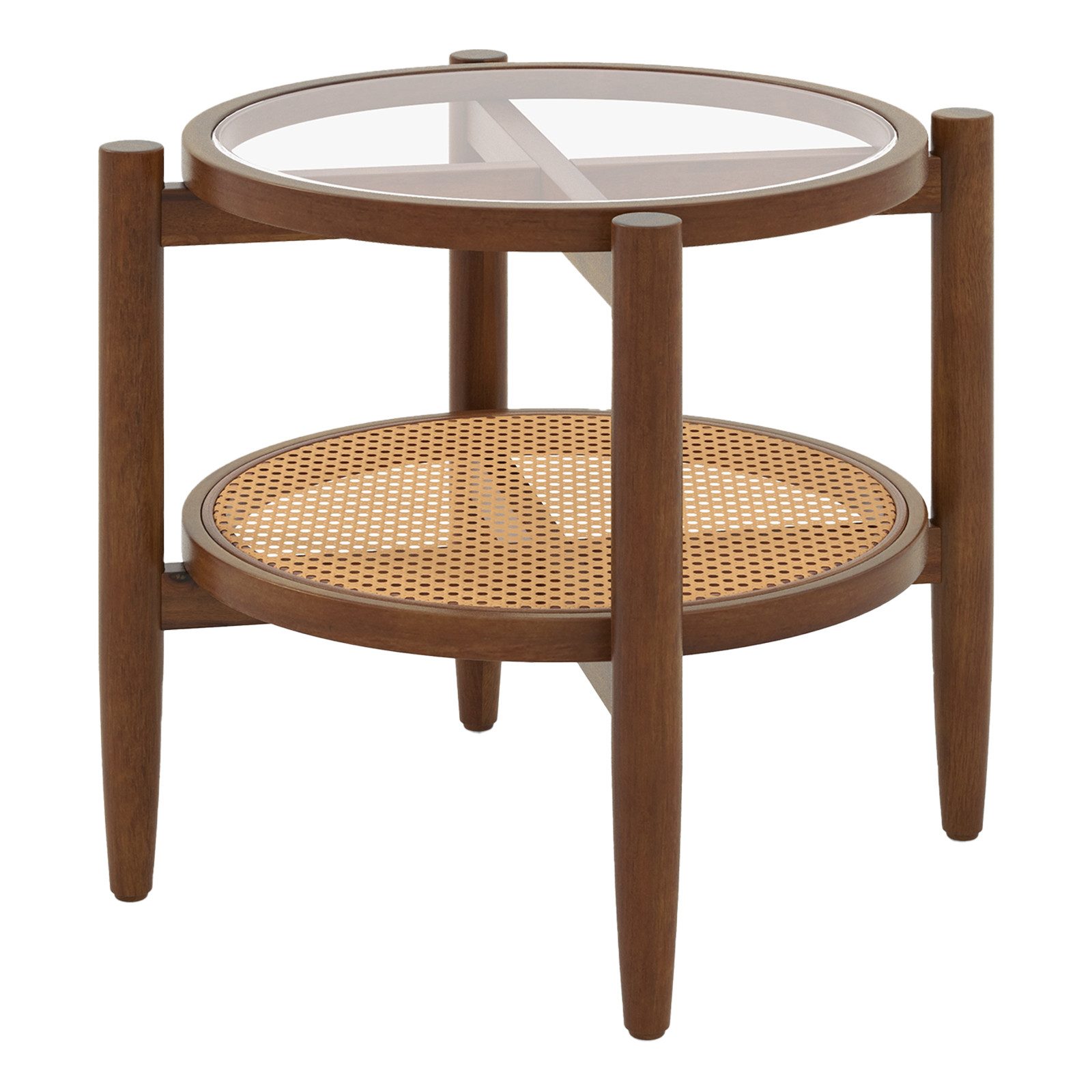 COSTWAY Beistelltisch, gehärtete Glasplatte, mit Rattan Ablage, rund 56x56c günstig online kaufen