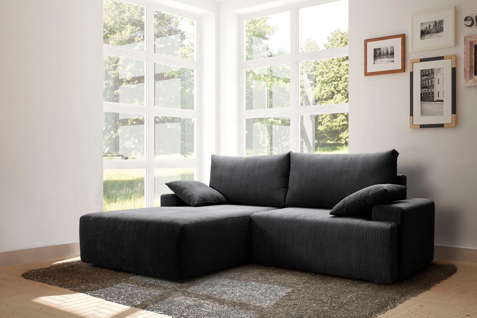 exxpo - sofa fashion Ecksofa Orinoko, aktuelles Design und hoher Sitzkomfort, L-Form, inkl. Bettfunktion und Bettkasten, schöne Farben im angesagten Cord