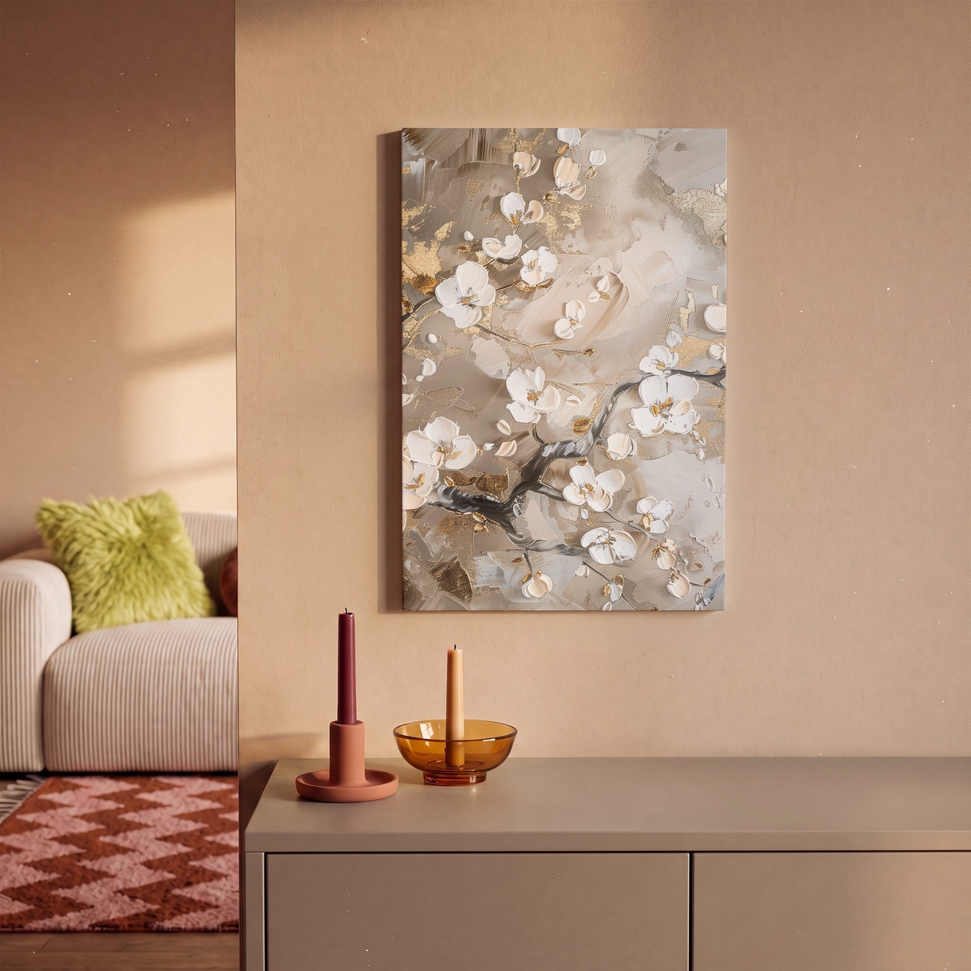 OneMillionCanvasses® Leinwandbild Blumen - Weiß - Gold - Beige - Luxus, Fotodruck (1 St), Wandbild, Deko Schlafzimmer Wohnzimmer Flur 20x20 cm – Bild 2 von 5
