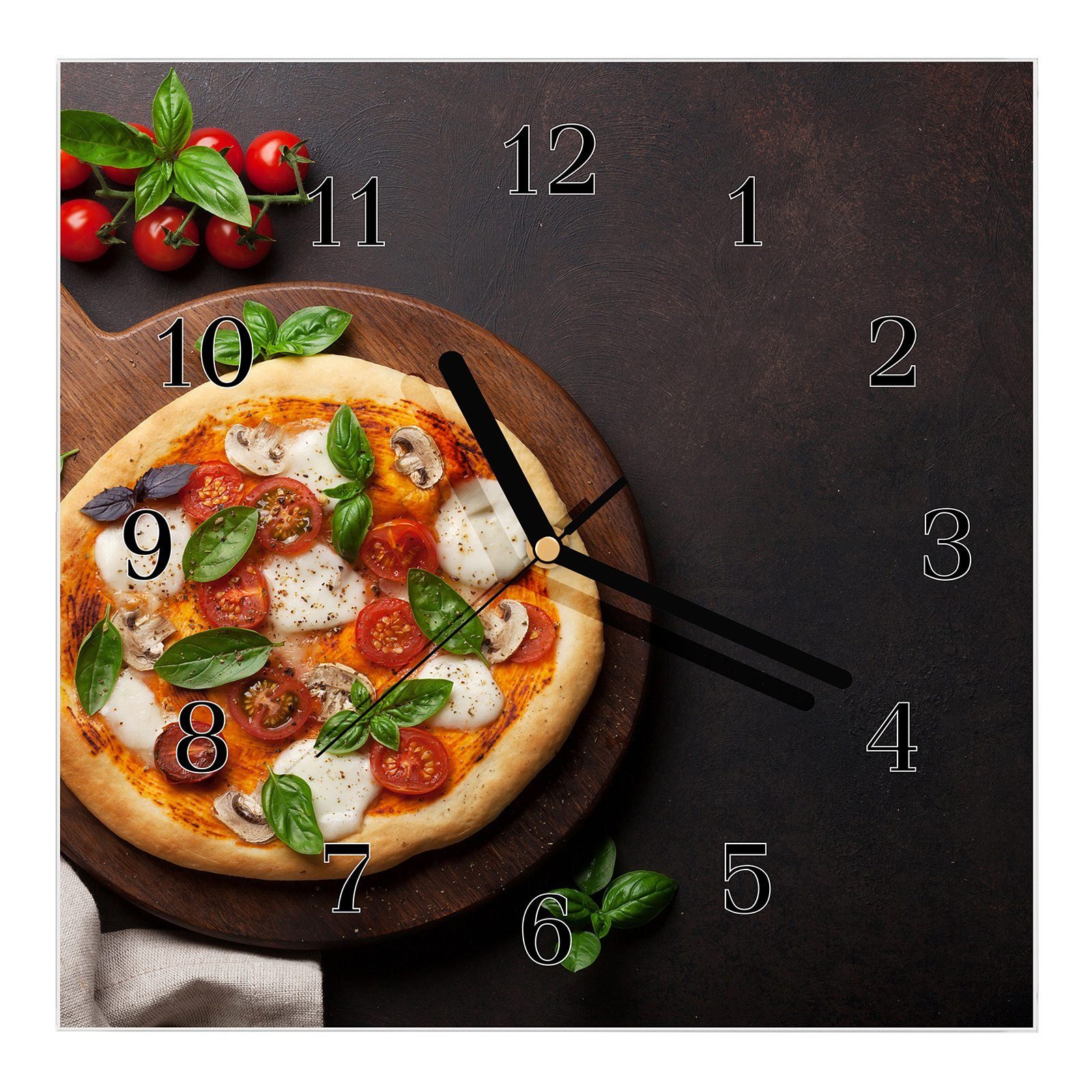 Margerita Glasuhr 30 Größe 30 Primedeco Wandkunst Wanduhr x Wanduhr Motiv Pizza mit cm