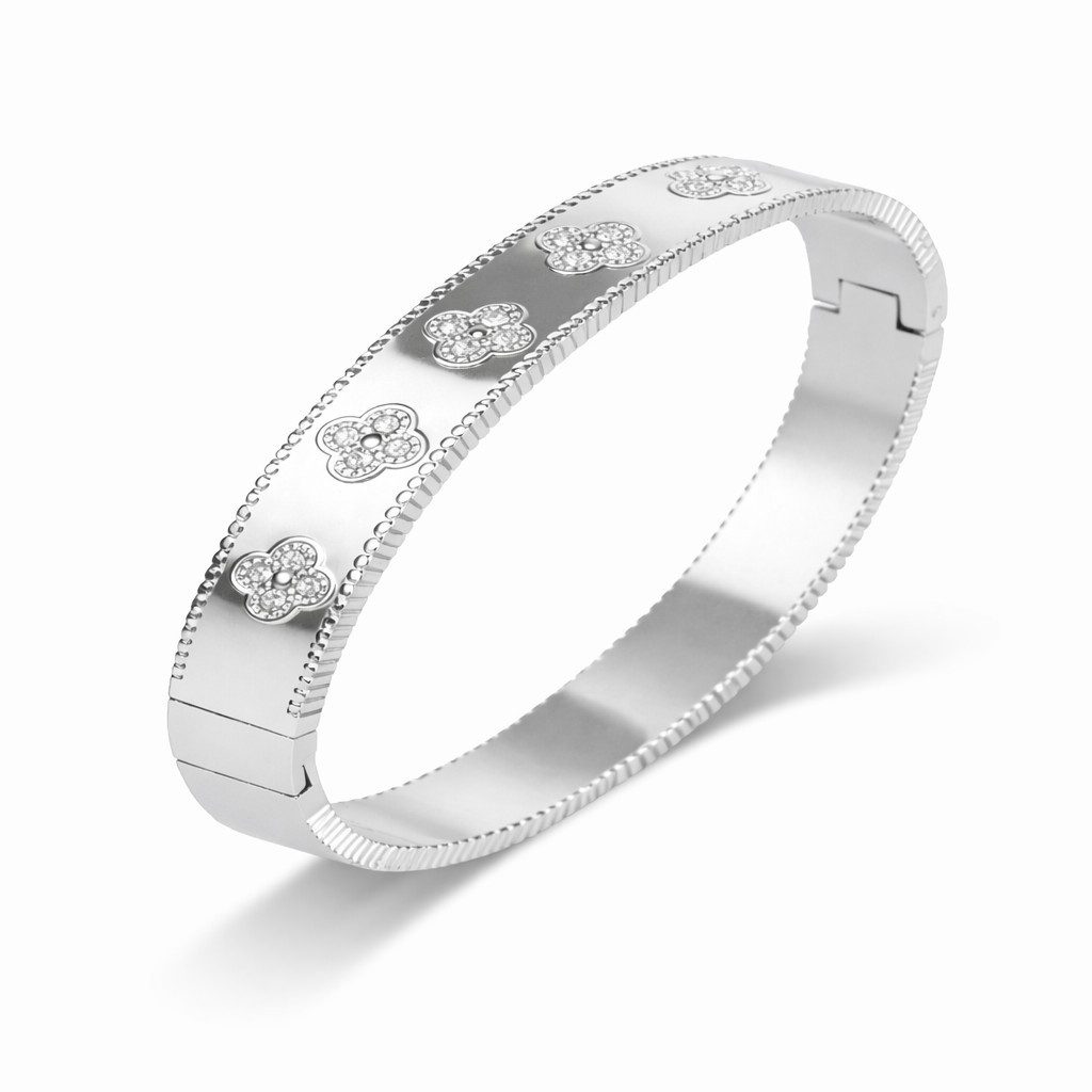 ROUGEMONT Armreif Glücksbringer Damen Armreif Kleeblatt Design Edelstahl 18K Gold, Handgefertigt