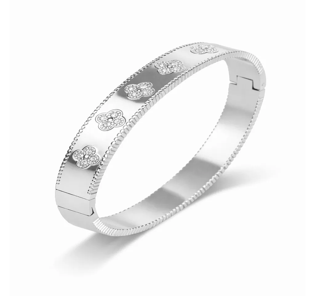 ROUGEMONT Armreif Glücksbringer Damen Armreif Kleeblatt Design Edelstahl 18K Gold, Handgefertigt