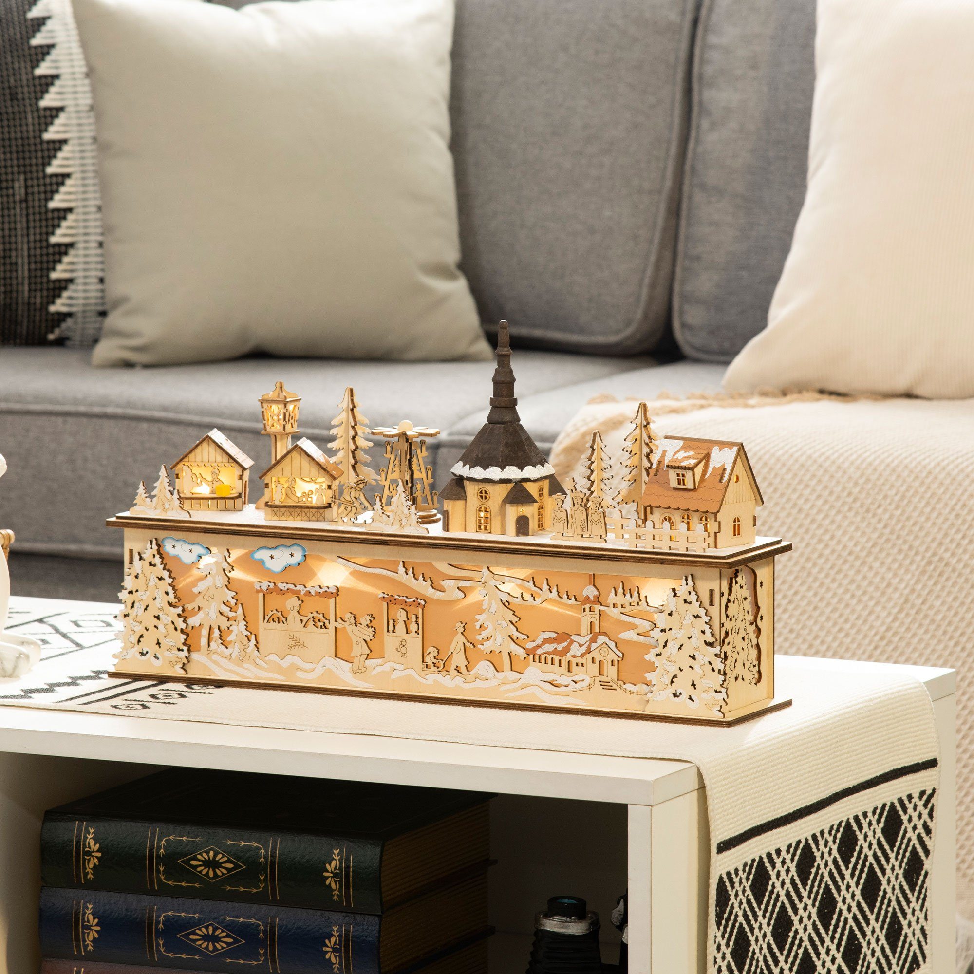 HOMCOM Weihnachtsdorf Weihnachtsdeko, Weihnachtsdorf, 10 LEDs, Holz, 45 x 1 günstig online kaufen