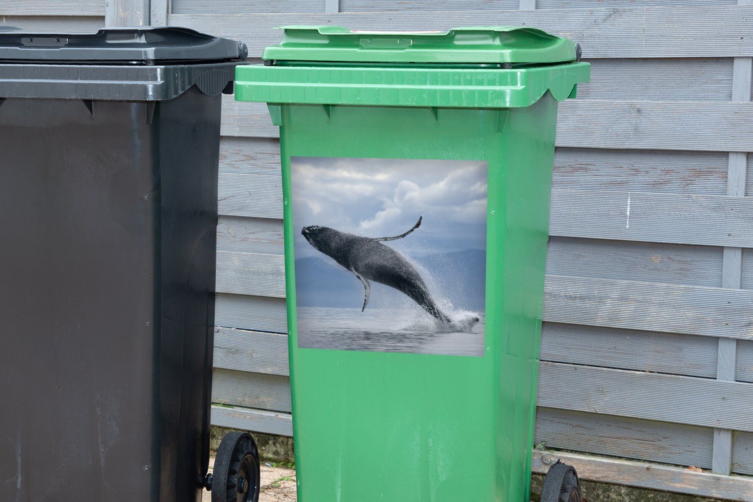Mülleimer-aufkleber, St), Wasser Mülltonne, (1 der Wal, springt Wandsticker Sticker, dem MuchoWow aus Container, Abfalbehälter