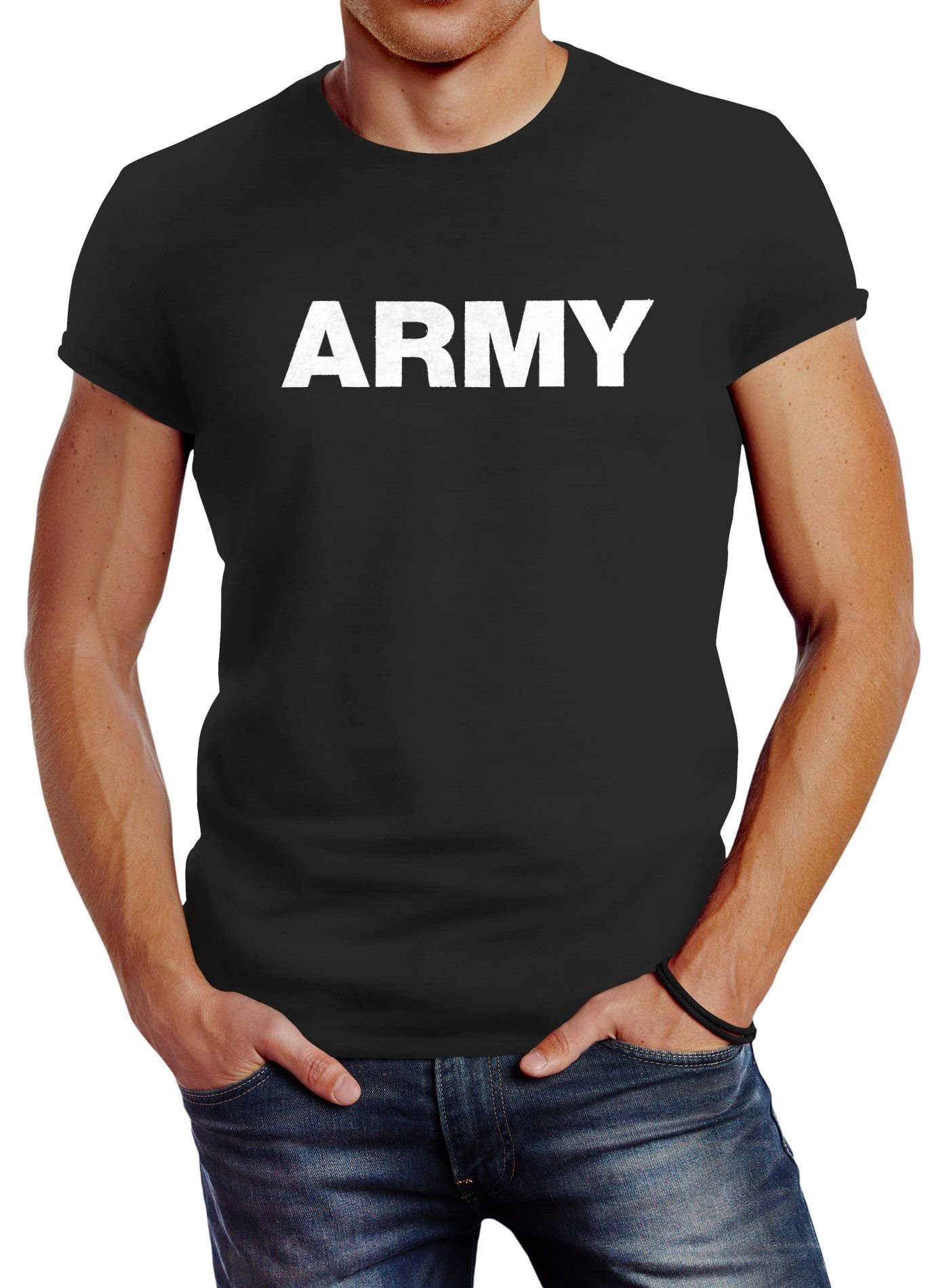 Neverless Print-Shirt cooles Herren T-Shirt Aufdruck Army Print Fashion Streetstyle Neverless® mit Print schwarz