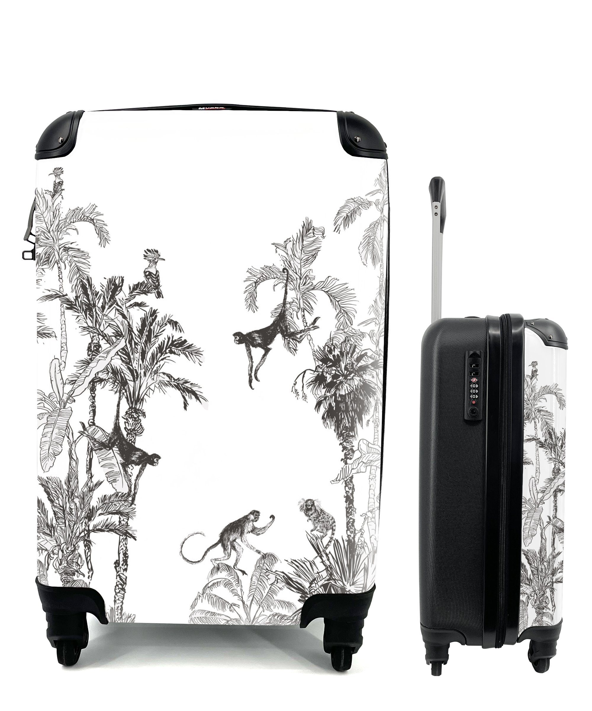 - Reisetasche rollen, - Trolley, MuchoWow Schwarz Handgepäckkoffer mit Handgepäck Weiß Affe, - Ferien, 4 Reisekoffer für Dschungel Rollen,