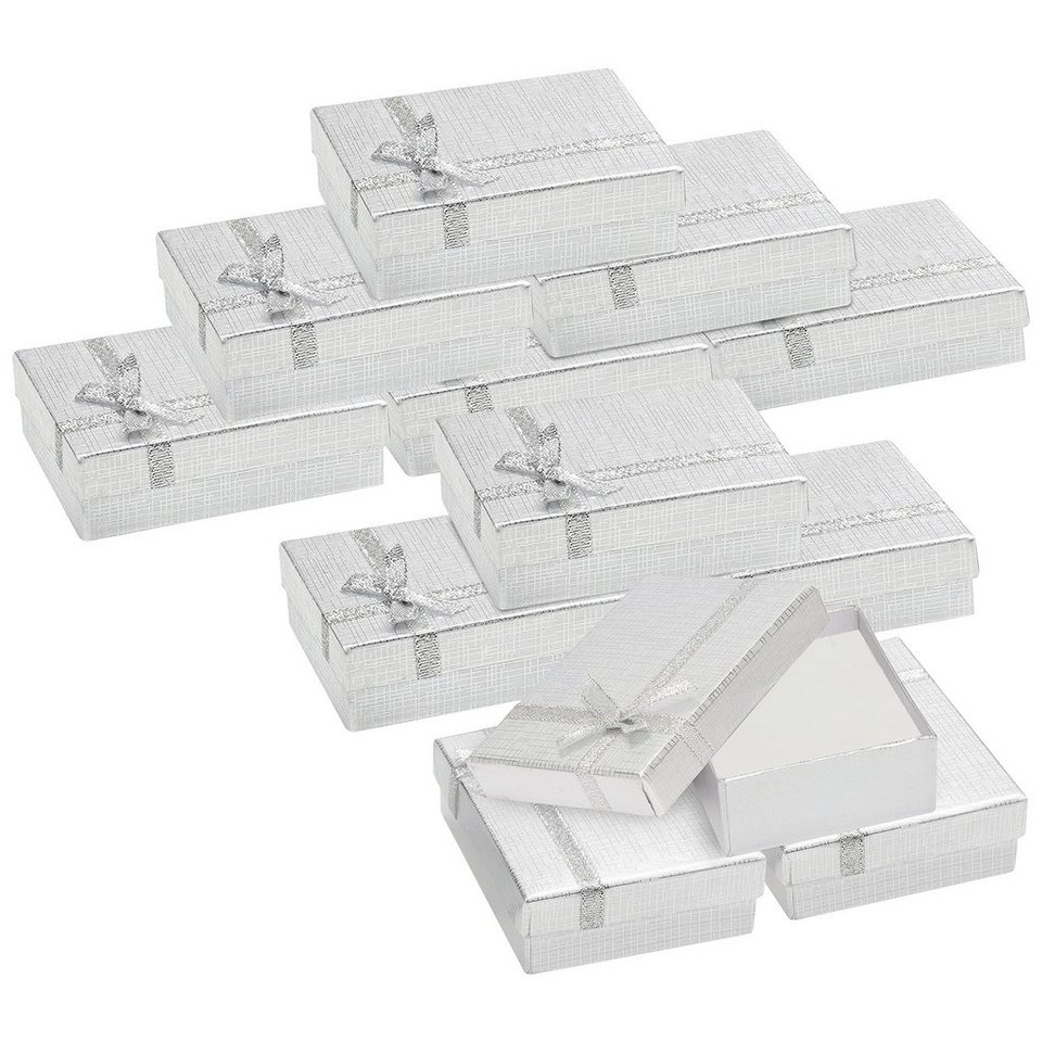 Kurtzy Geschenkbox 12 Schmuckverpackungsboxen in Silberfarbe, 9x7 cm, Set  mit 12 Stück, 12 Stück Silberfarbene Geschenkboxen für Schmuckverpackung  9x7 cm
