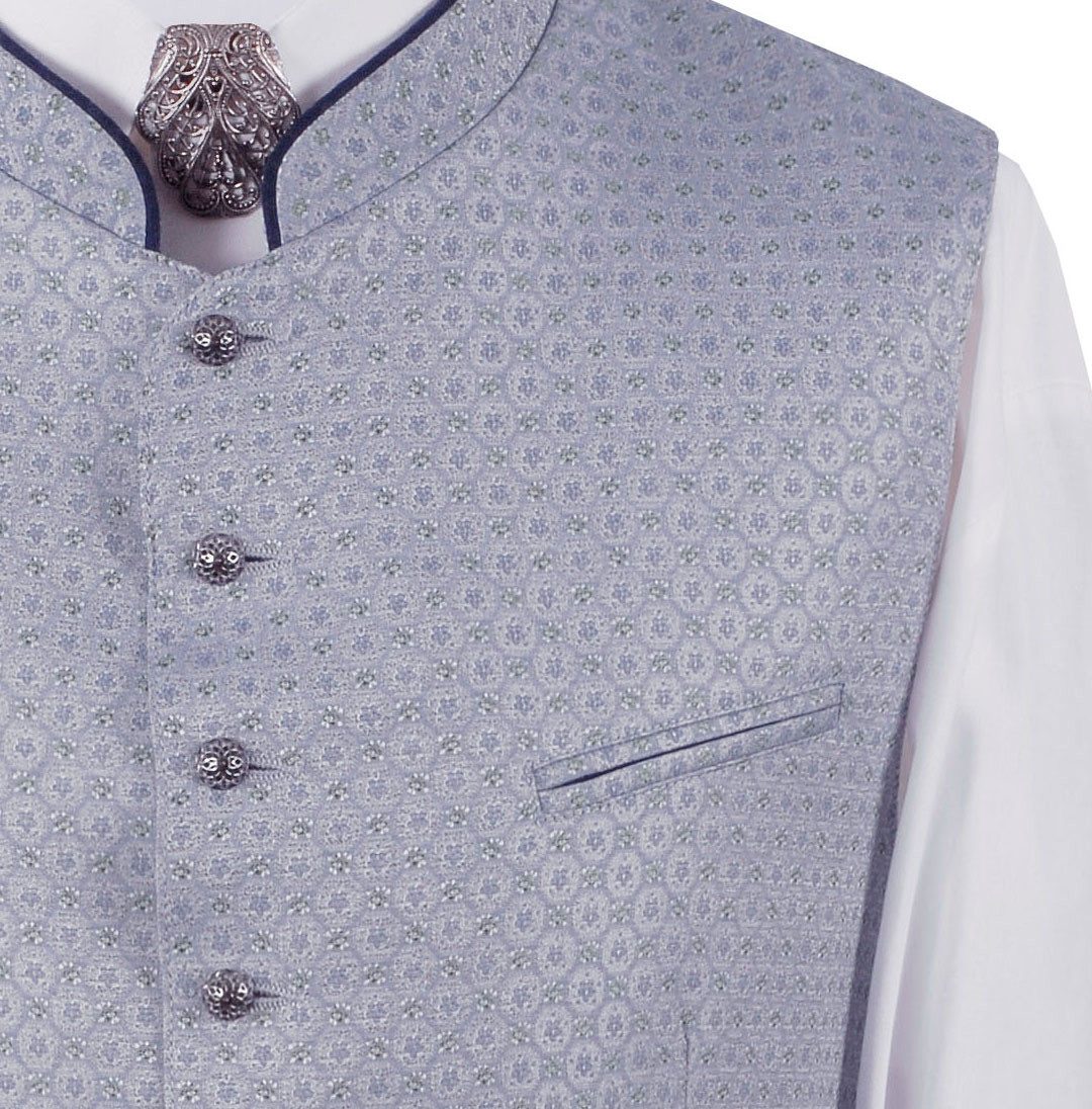 Moschen-Bayern Trachtenweste Gilet Aldo Silber/Blau Herrenweste Slim Fit