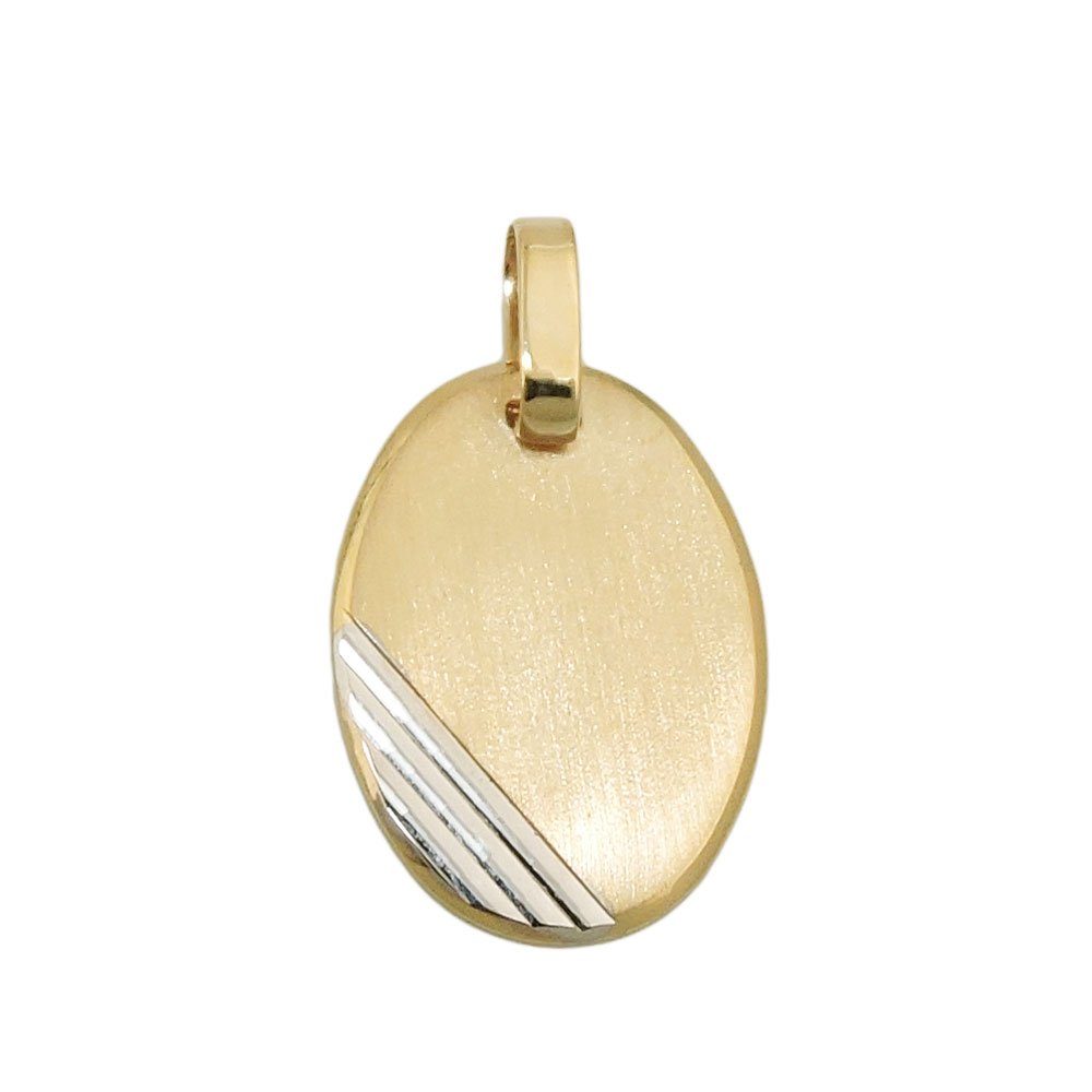 Kettenanhänger 18x13mm Gravurplatte oval bicolor rhodiniert diamantiert 9Kt GOLD