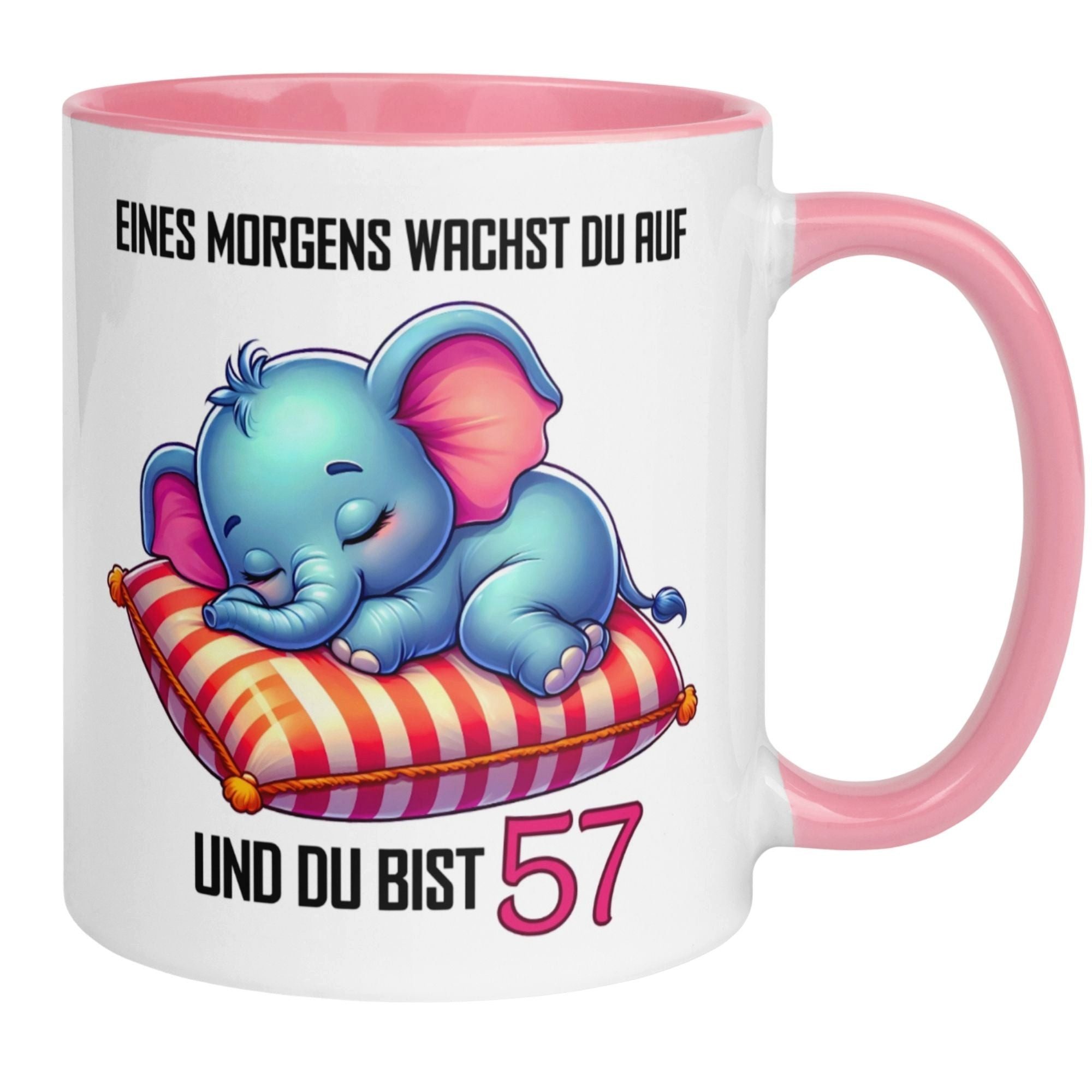 Momentals Tasse 57. Geburtstag Frau – „Eines morgens bist du 57“ – Geschenk Frauen, Gratis Versand · Links-&Rechtshänder · Spülmaschinenfest