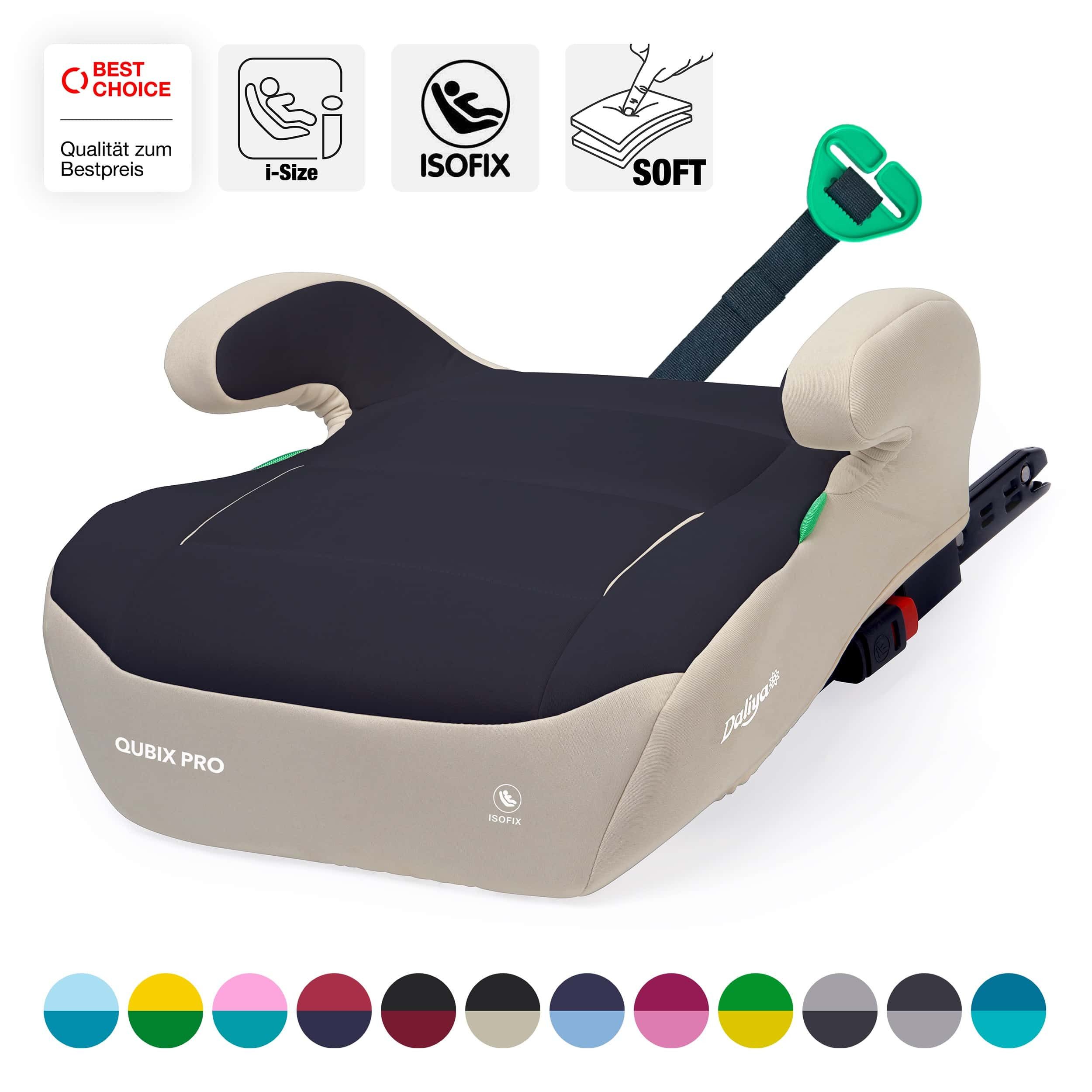 Daliya® Kindersitzerhöhung QUBIX PRO ISOFIX Kindersitz, ab: ab 6 Jahre oder 125cm Körpergröße, bis: bis 12 Jahre oder 150cm Körpergröße, ab: 125 cm, bis: 150 cm, (Packung, 1-tlg), ISOFIX, I-Size, Gurtfix, ergonomisch, weich, waschbarer Bezug