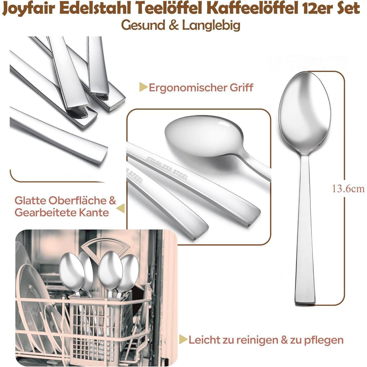 LuxusKollektion Kaffeelöffel Kaffeelöffel Edelstahl Set 12 Teelöffel Quadratischer Griff 12