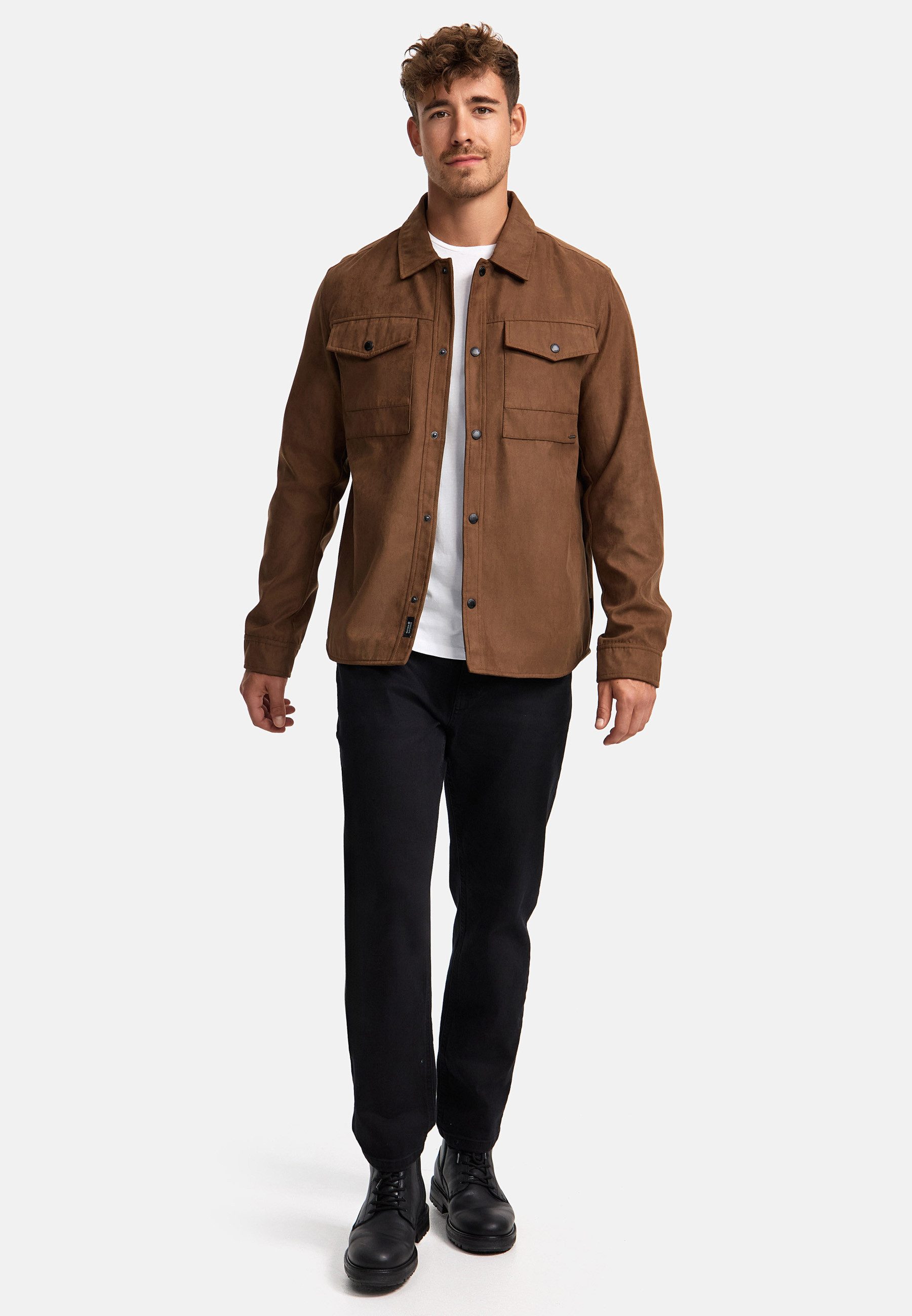 Indicode Langarmhemd Herren INFinny Herrenhemd Langarm Stylisches Fake-Suede-Hemd