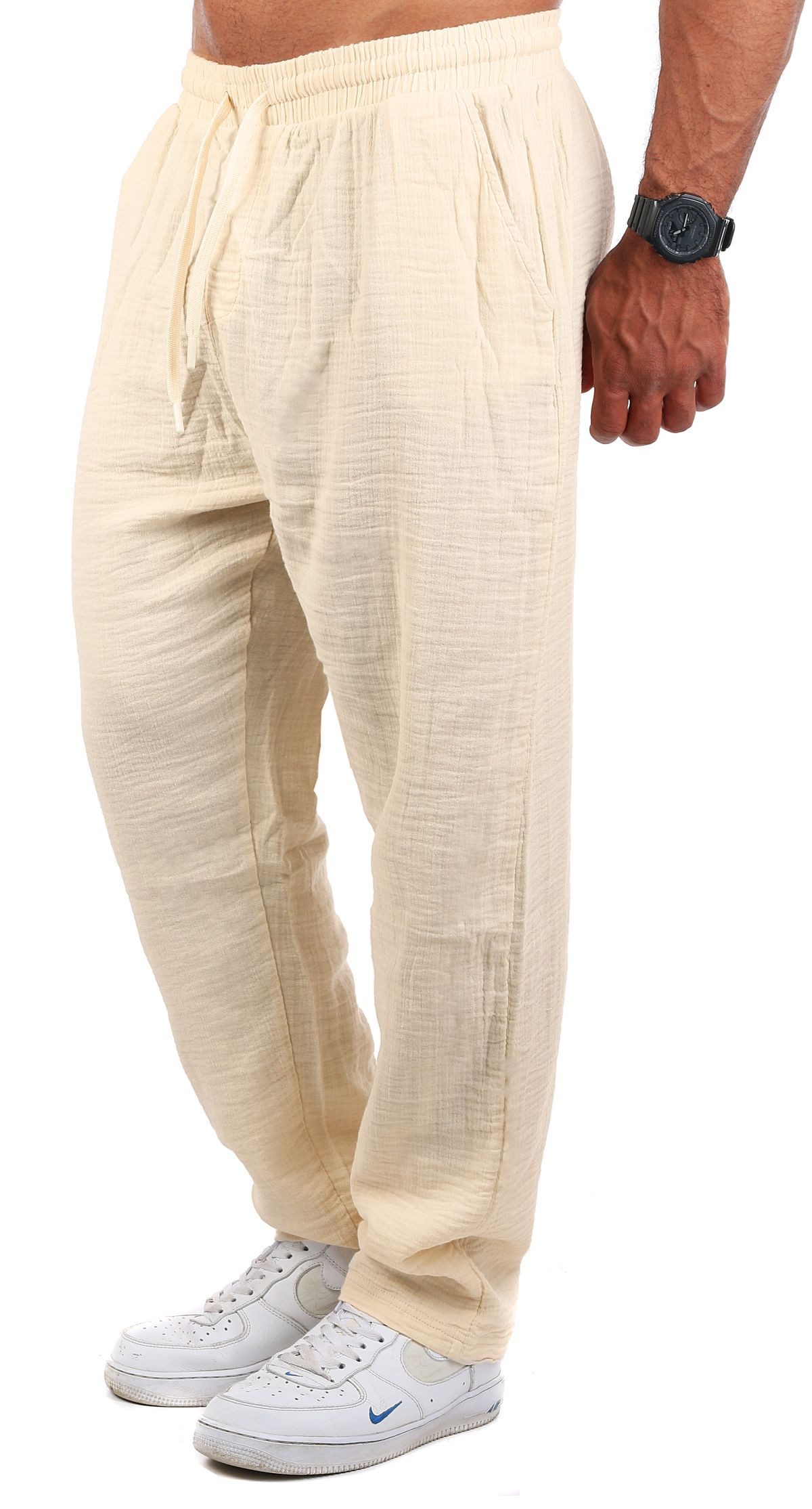 CARISMA Strandhose Herren Musselin Hose lang trendig angenehm luftig locker regular 2162 in Unifarbe