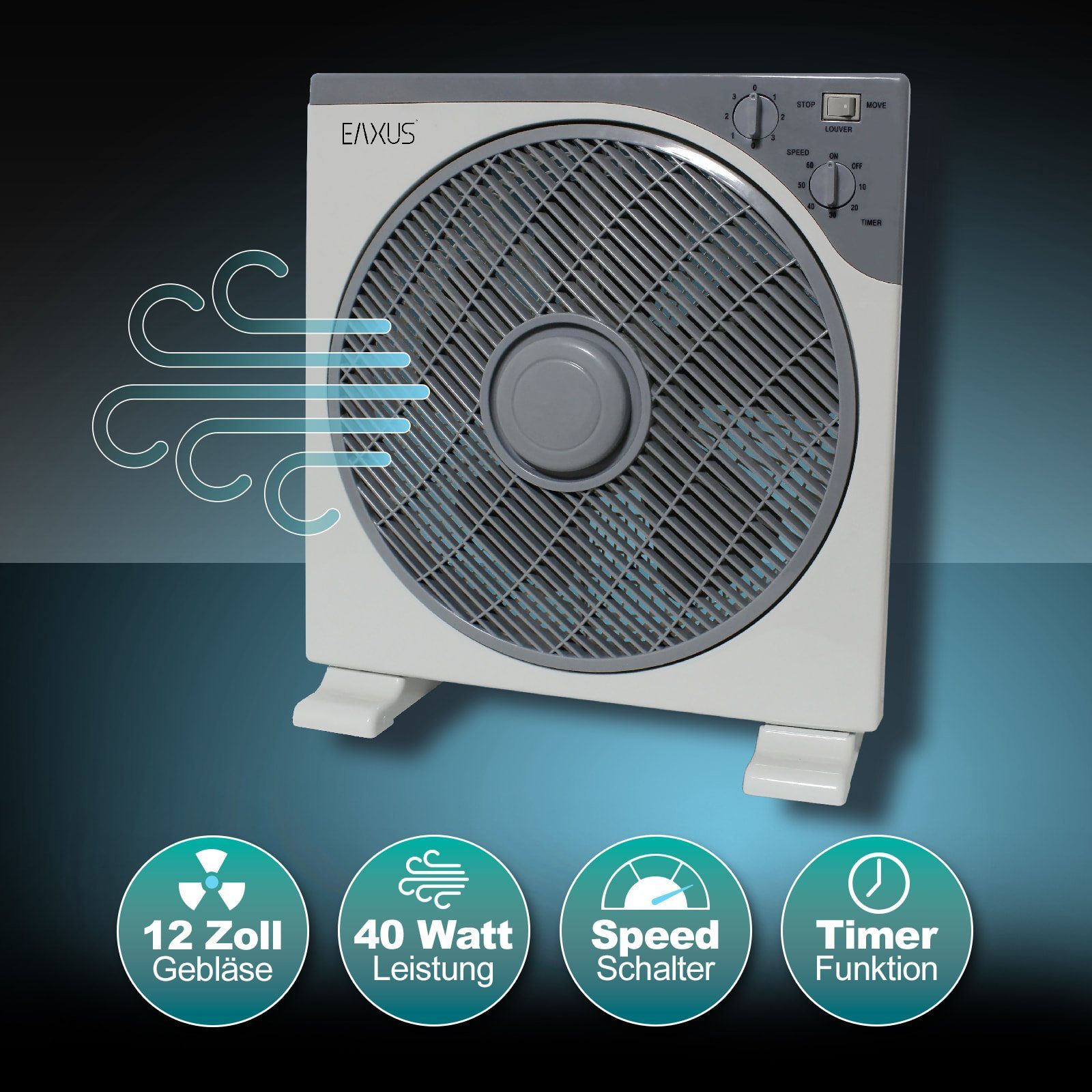 EAXUS Tischventilator Boxventilator - Kraftvoller 40W günstig online kaufen