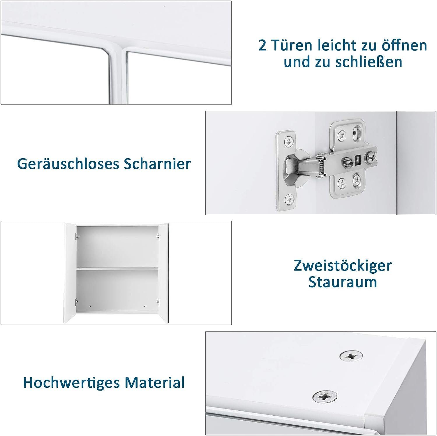 KOMFOTTEU Badezimmerspiegelschrank Spiegelschrank mit 2 Türen,62 x 11,3 x 65 cm