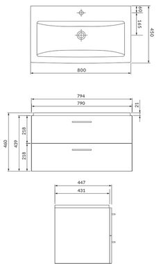 KOLMAN Waschbeckenunterschrank Badmöbel Set LARA COMO 80 Badezimmerschrank mit Schubladen & Keramikwaschbecken