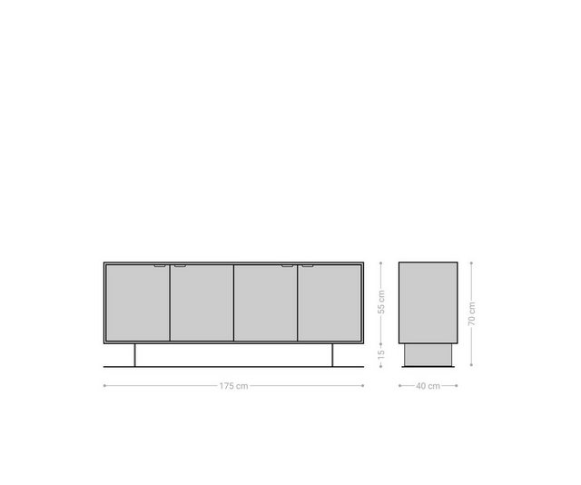 DELIFE Sideboard »Teele«, Akazie Natur Schiefer 175 cm 4 Türen Sideboard Fuß schwebend Edelstahl  - Onlineshop Otto