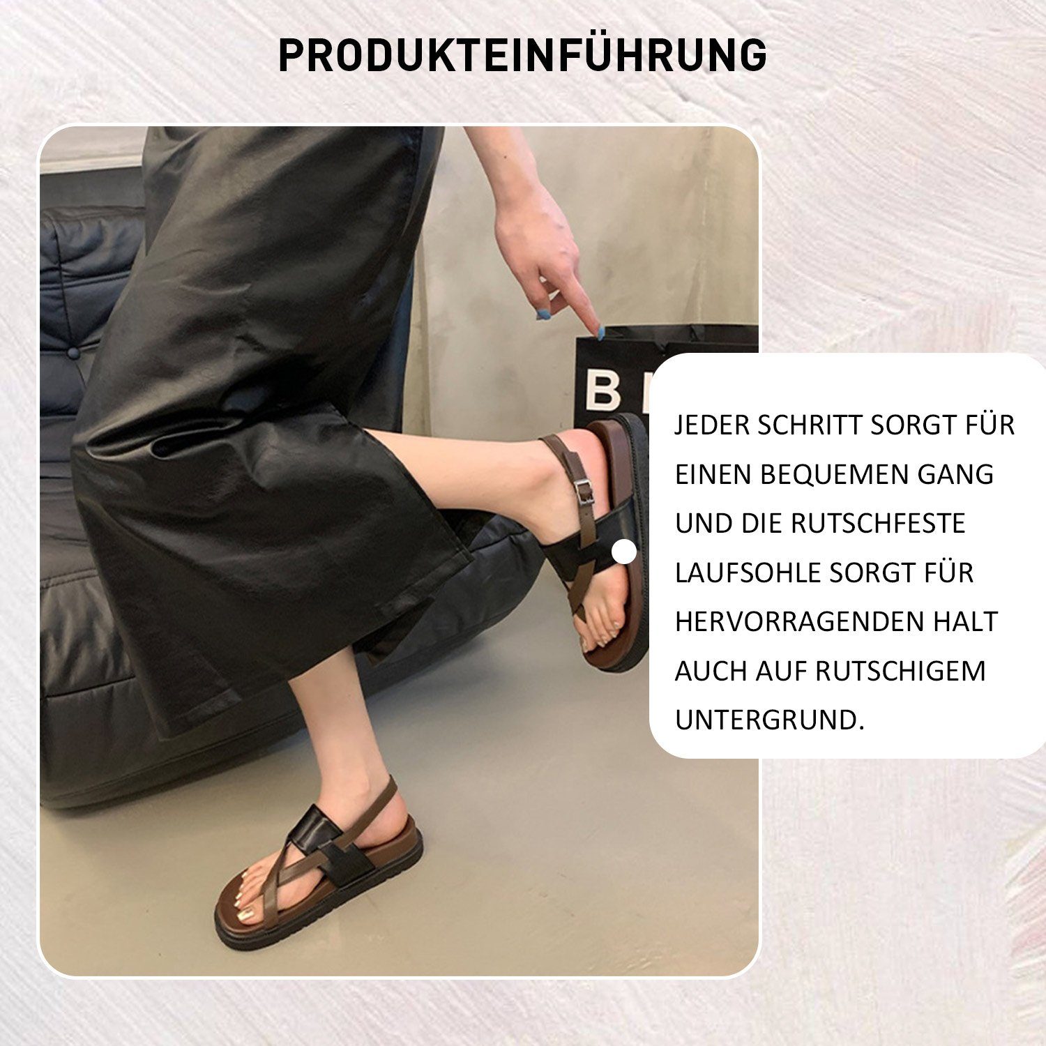 Sandalen Sommer Braun und Daisred Zehentrenner Pantolette Outdoorsandale Sandale Damen Schwarz Slides