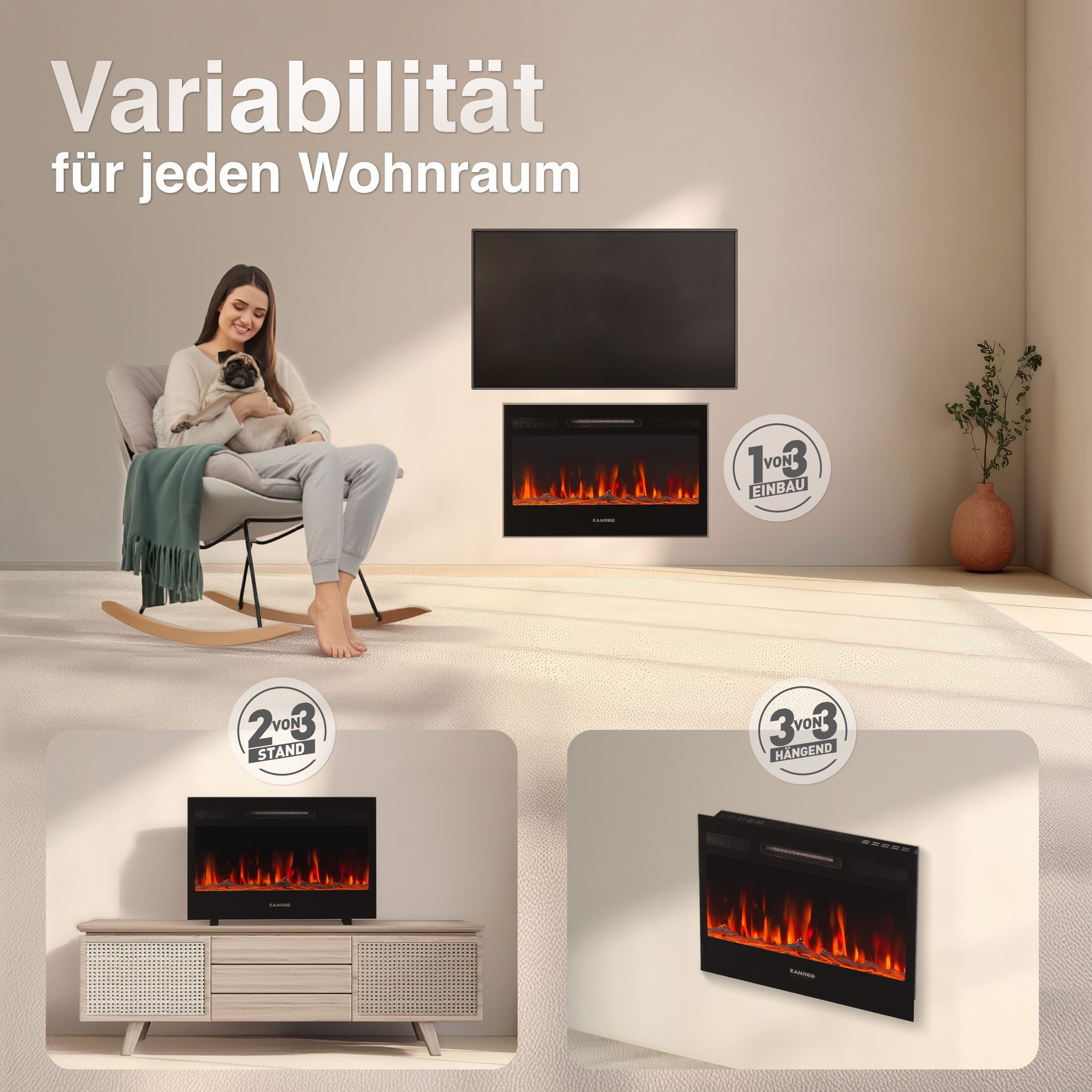 KAMINIO Elektrokamin MARLON, 3in1 Kamin: Elektrischer Stand-, Wand- und Ein günstig online kaufen