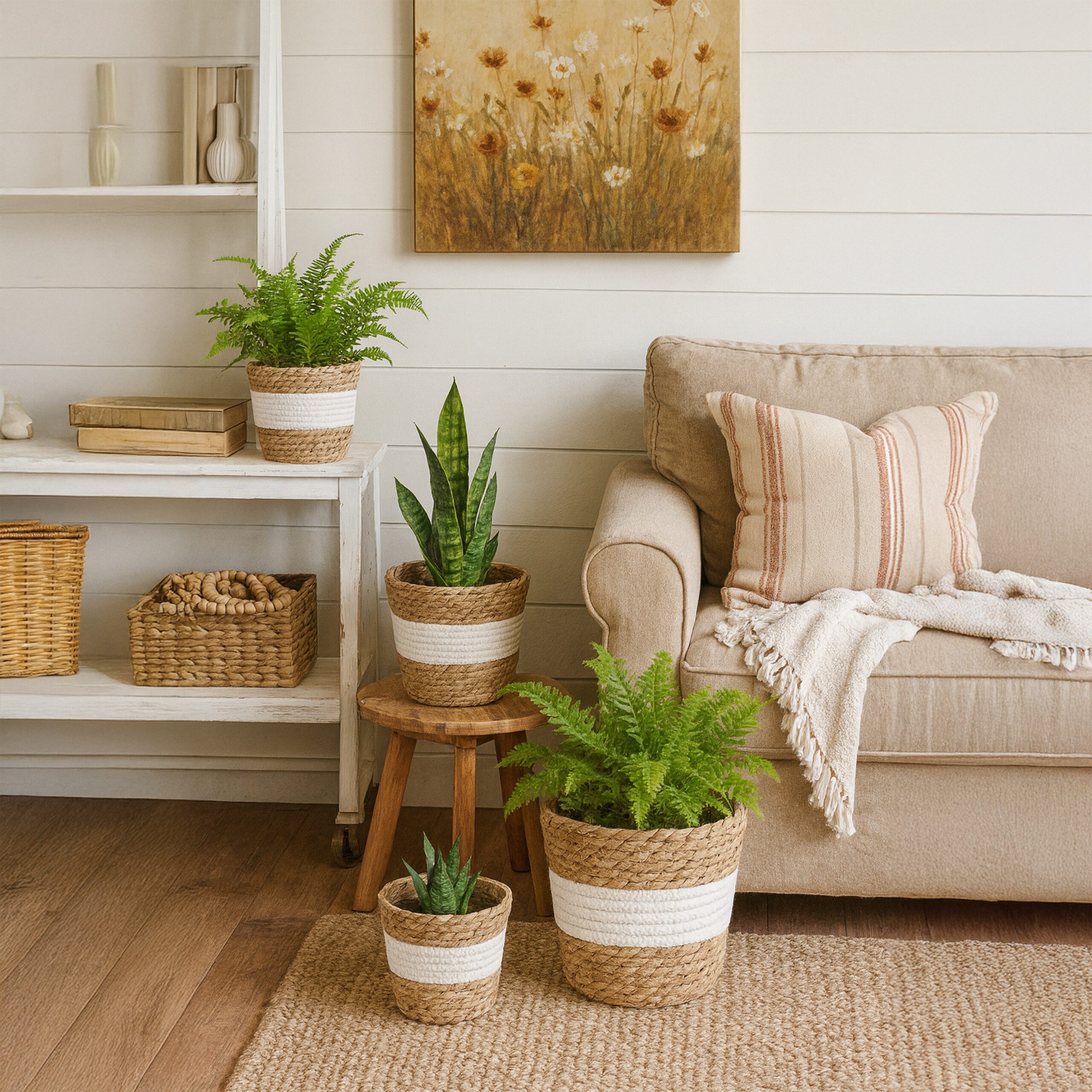 relaxdays Blumentopf Runder Blumentopf im 3er Set, Weiss-braun günstig online kaufen