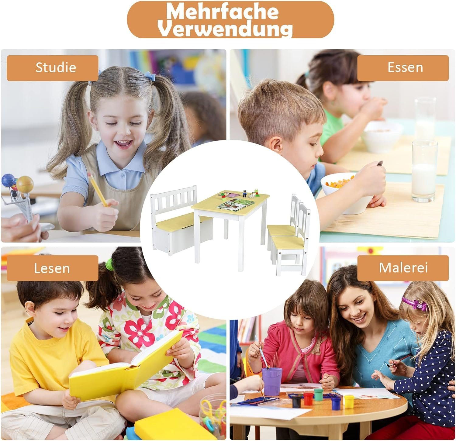 (Set), 2 Kindersitzgruppe natur Tisch TLG., KOMFOTTEU 4 und Stühle