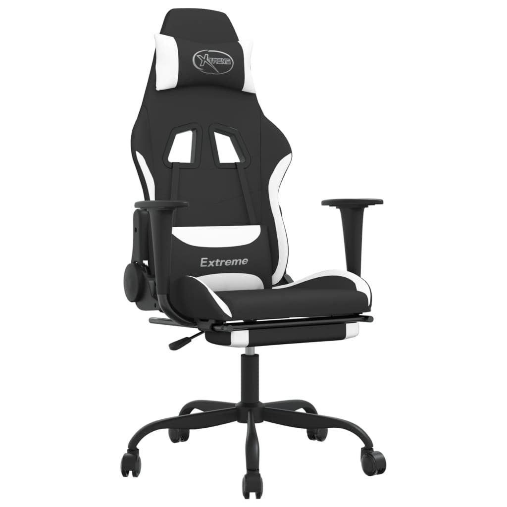 Bürostuhl Gaming-Stuhl mit Fußstütze Drehbar Schwarz und Weiß Stoff Gamingstuhl