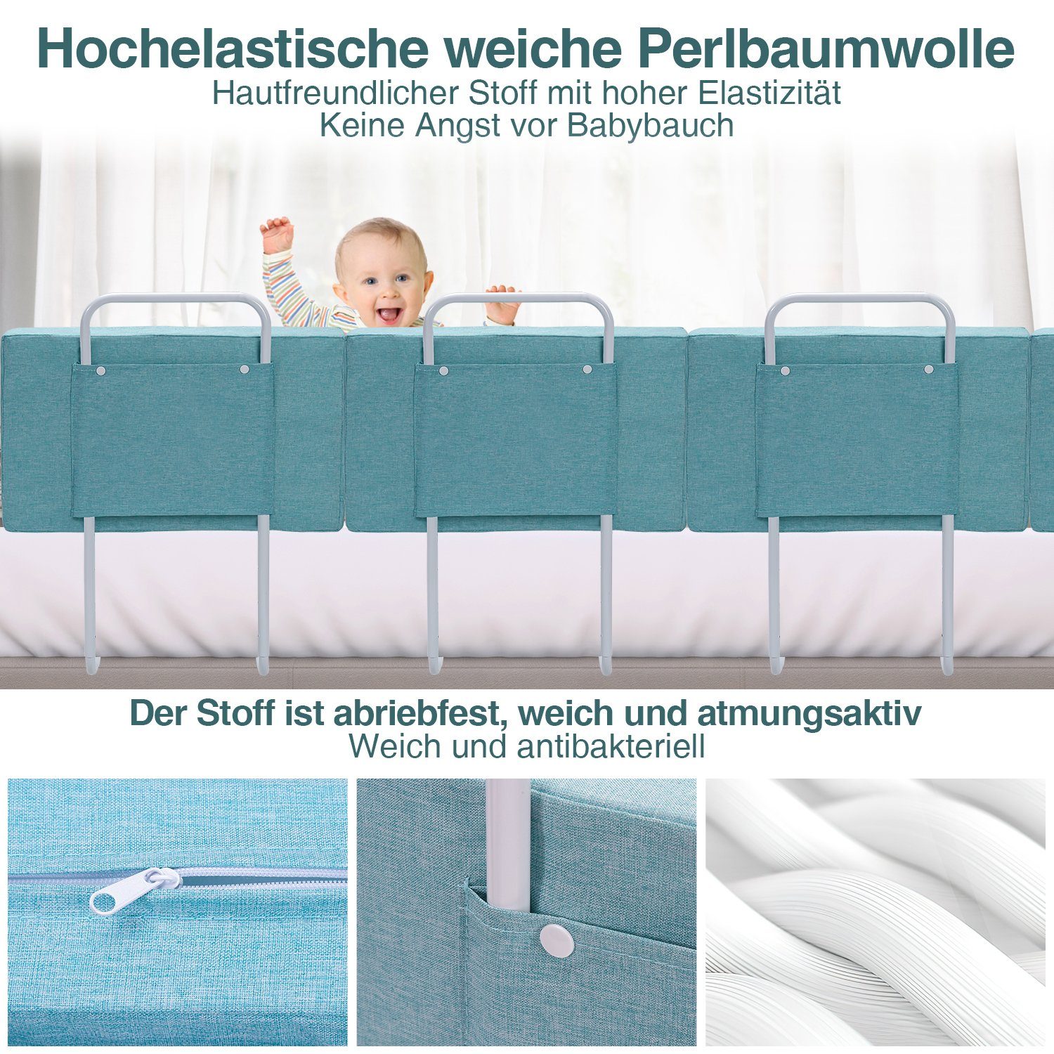 L: 150cm H:28cm Grün Rausfallschutz Kinder Bettgitter Kinder Bettschutzgitter für 50cm/60cm Lospitch Bett