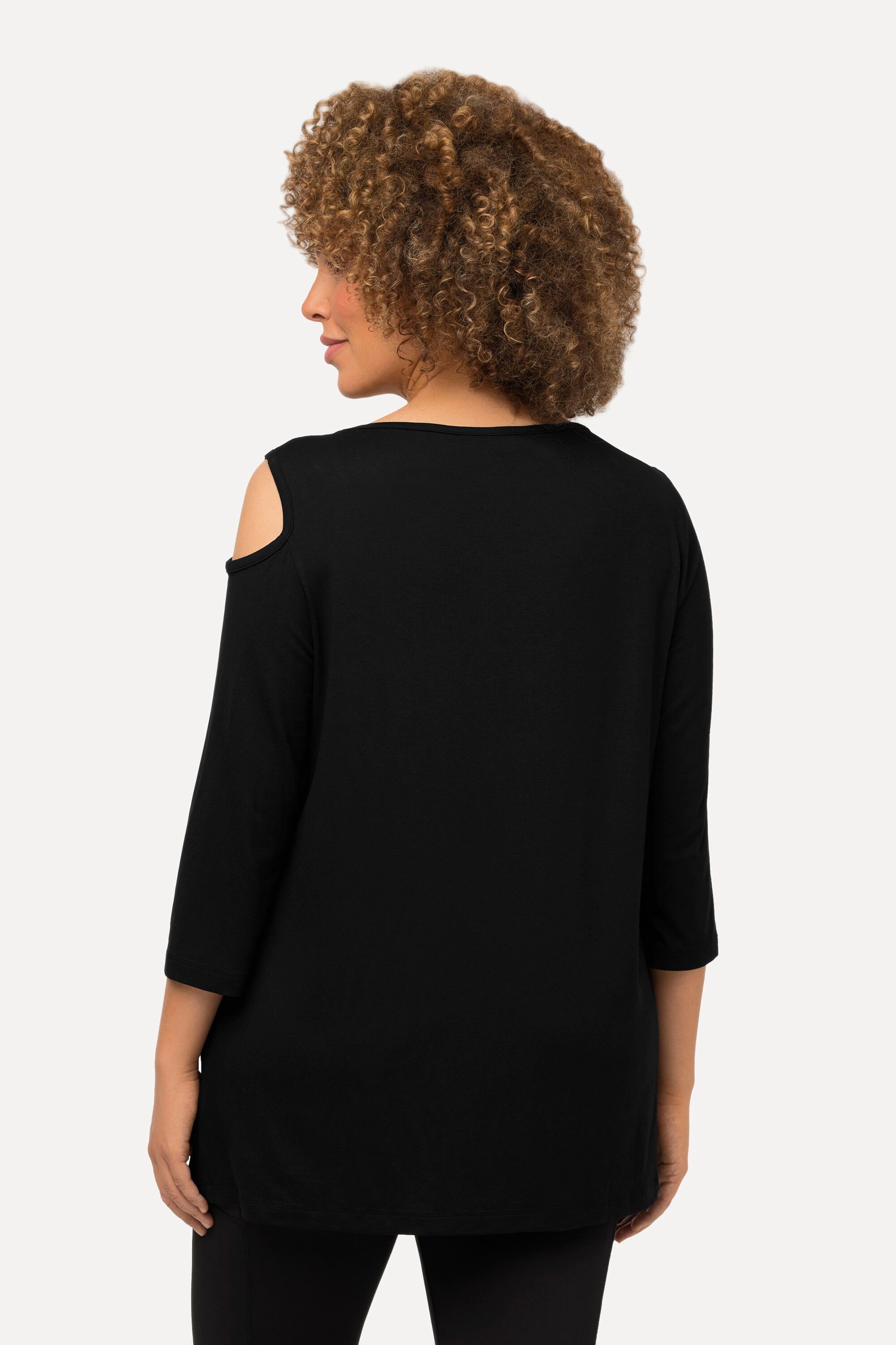 Ulla Popken T-Shirt Shirt Cut-Outs A-Linie U-Boot-Ausschnitt 3/4-Arm