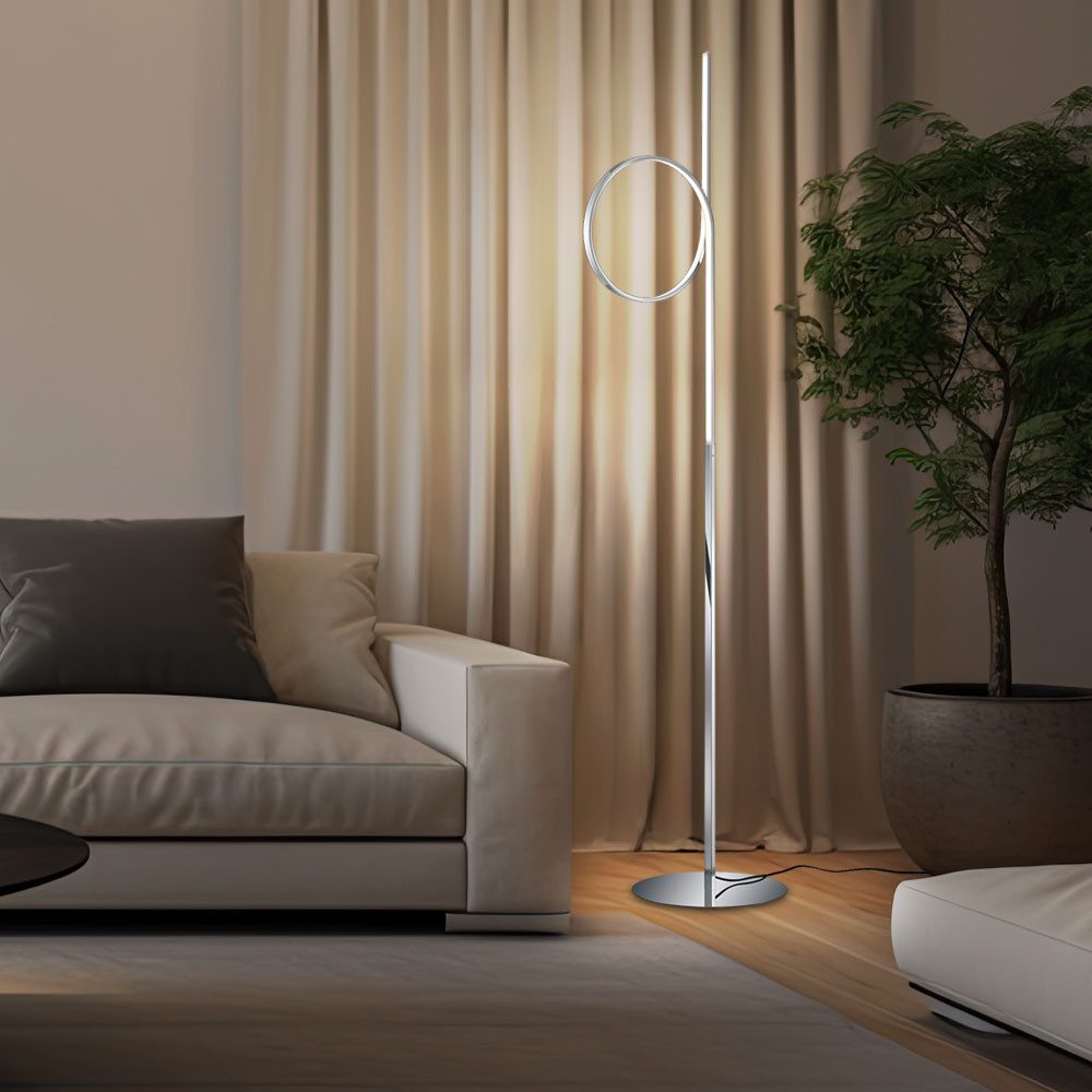TRIO Leuchten LED Stehlampe, LED-Leuchtmittel fest verbaut, Warmweiß, LED Steh Leuchte Gästezimmer Stand Lampe Chrom Strahler gebogen DIMMER