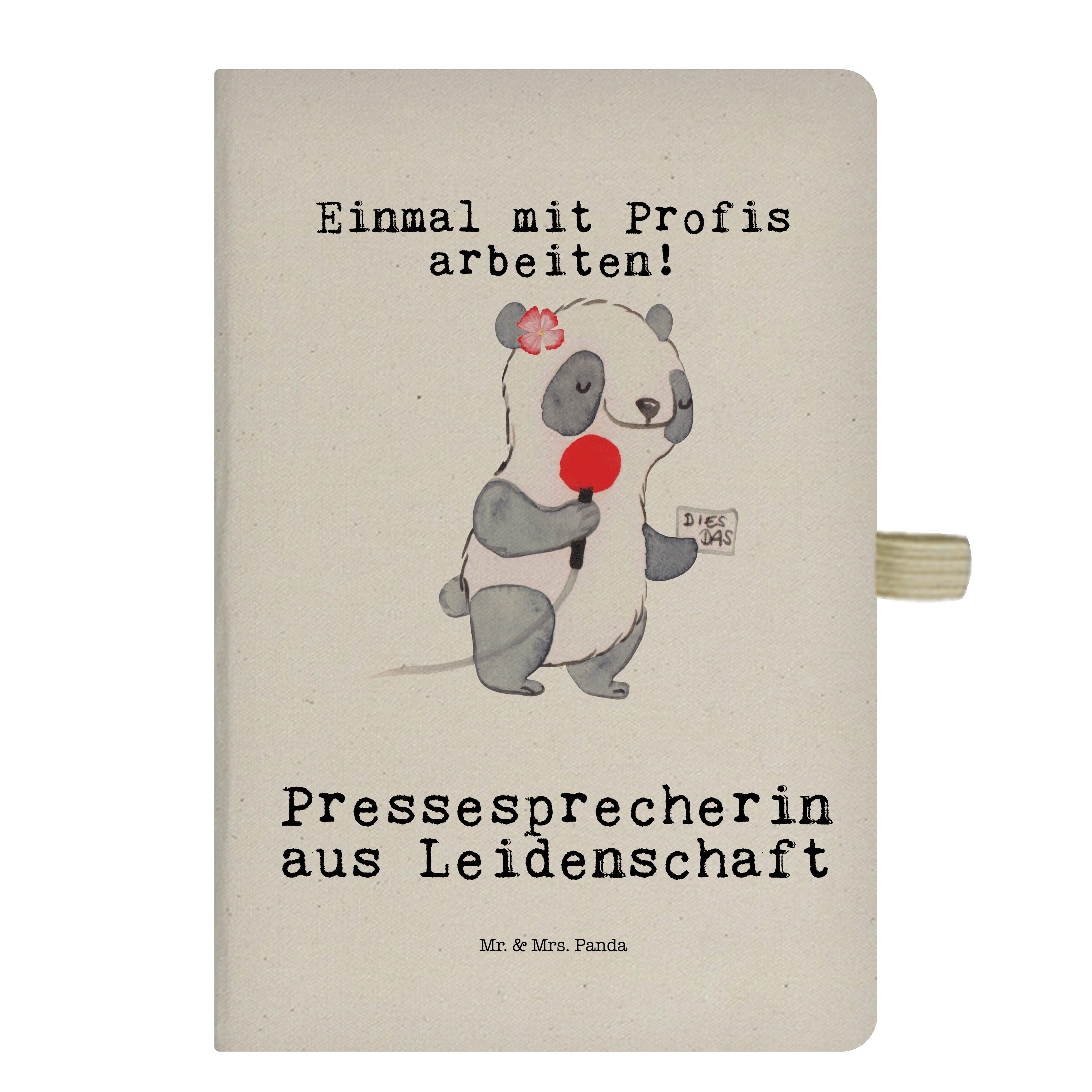 Mr. & Mrs. Panda Notizbuch Pressesprecherin aus Leidenschaft - Transparent - Geschenk, Eintrageb Mr. & Mrs. Panda
