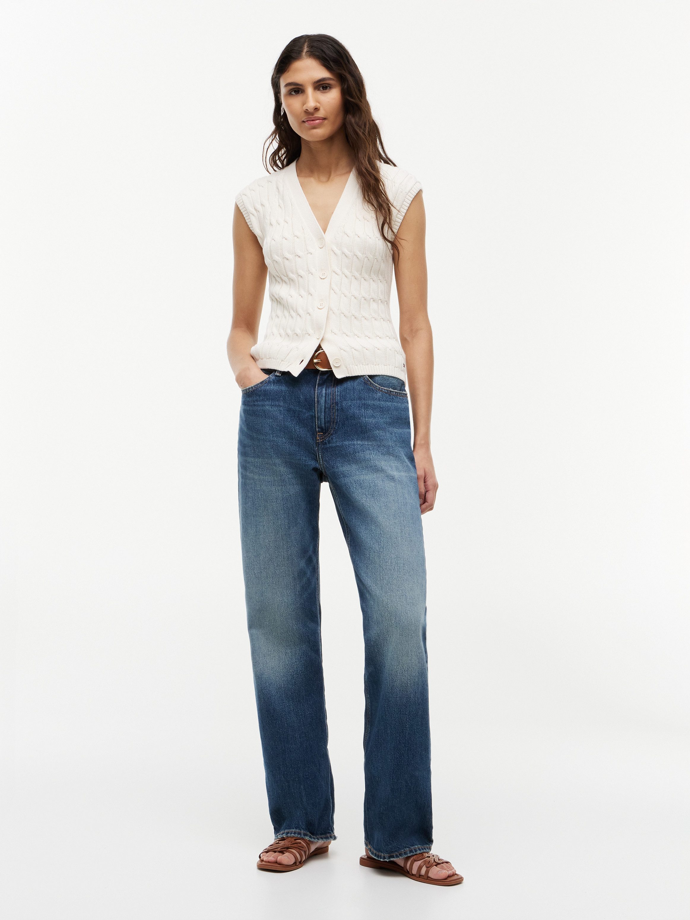 Tommy Hilfiger Strickweste MID GG CABLE VEST CARDI Baumwolle, mit Zopfstrickmuster – Bild 4 von 5