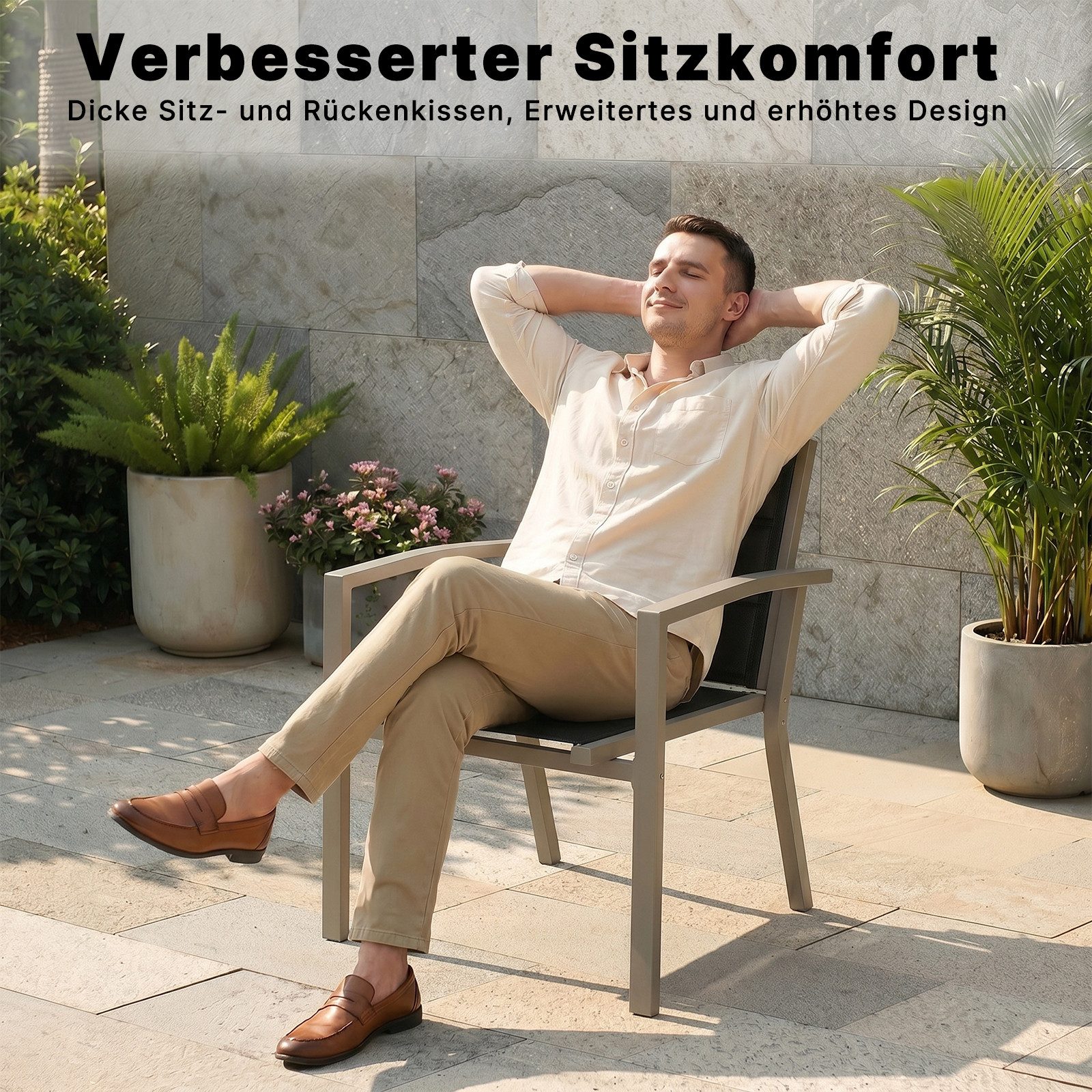 HOMALL Gartenstuhl Stapelbare Aluminiumstühle Outdoor Stühle 2/4/6er Set, Bis 160kg (Gewicht ca. 3,5 kg, erhältlich in drei Farben, geeignet für Camping, Pool,  – Bild 3 von 5