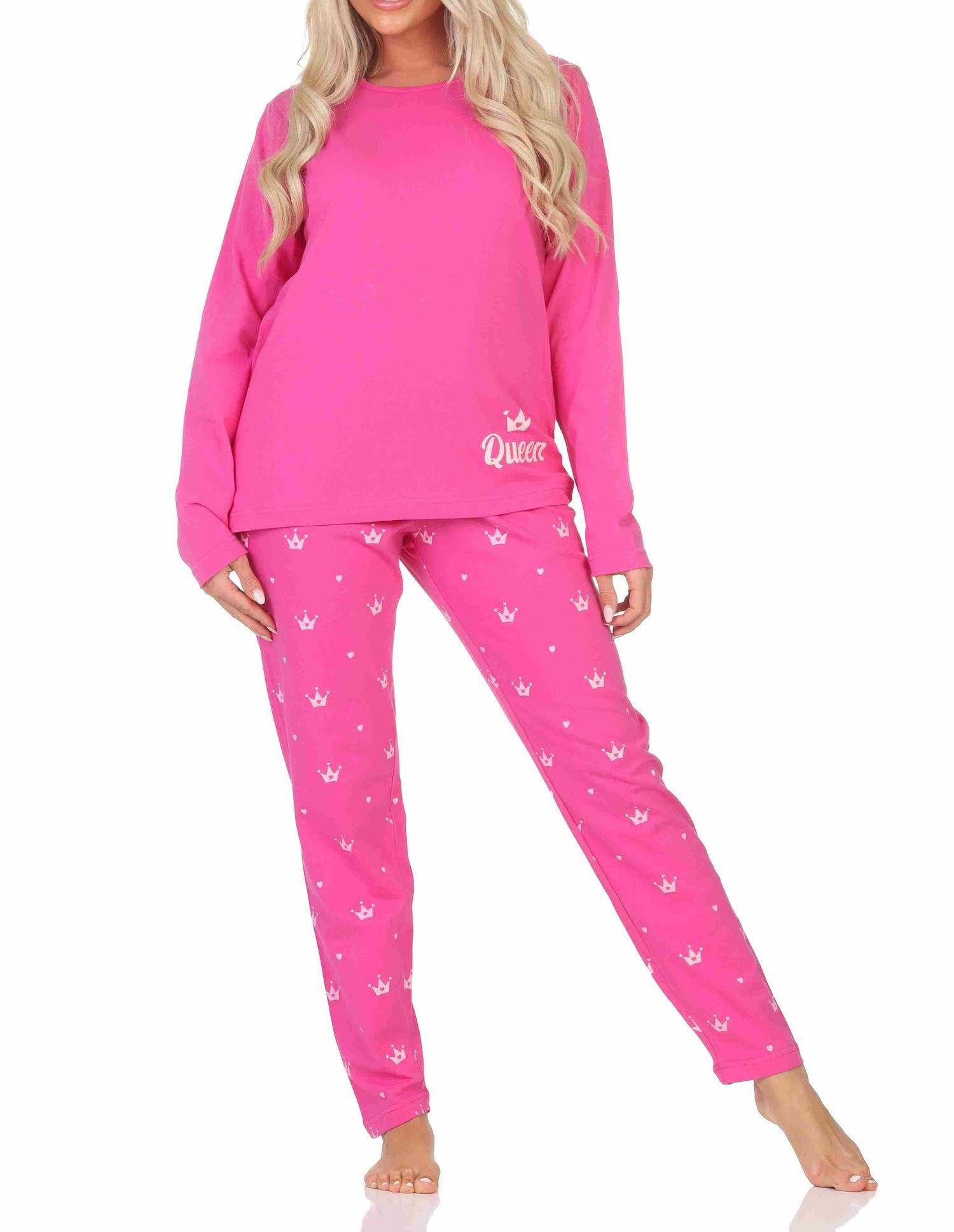 Normann Pyjama Normann Damen Schlafanzug lang Pyjama mit Krone als Motiv – Bild 2 von 5