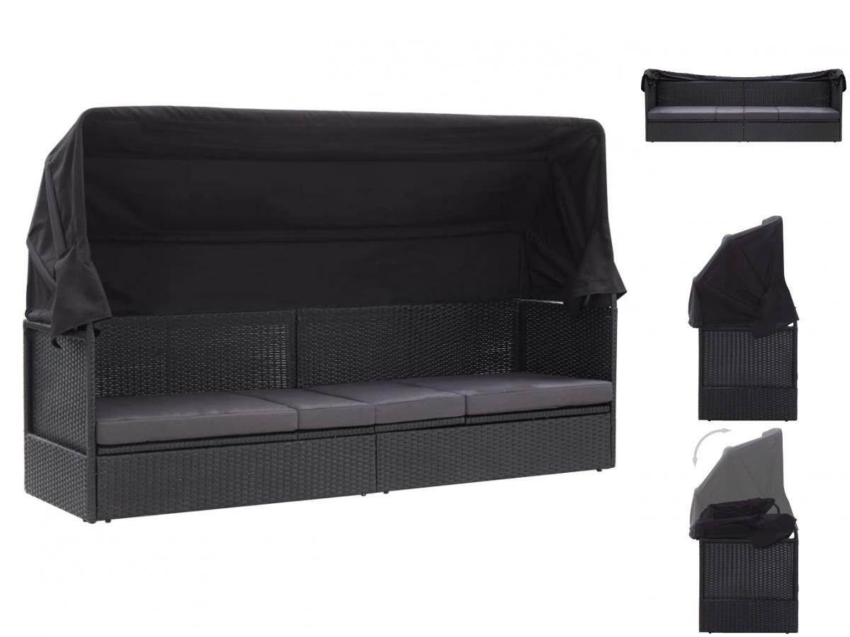 vidaXL Wellnessliege Outdoor-Sofabett mit Sonnendach Polyrattan Schwarz Gartenliege Sonnenl