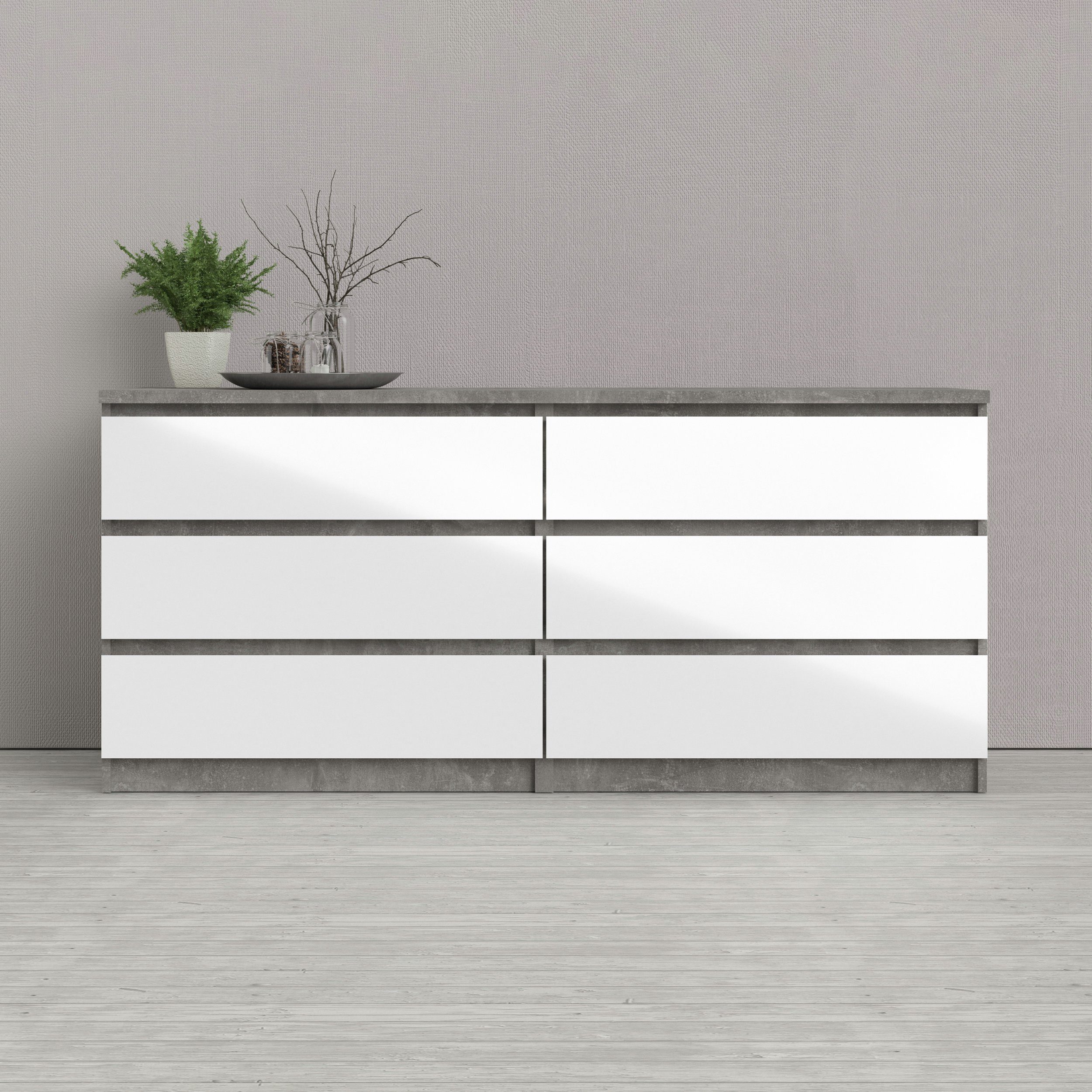 INOSIGN Kommode Naia, Aufbewahrung, 6 Schubladen, Hochglanz-Optik, grifflose Front, Modern, skandinavisches Design, in mehrere Farben, Metallgleiter