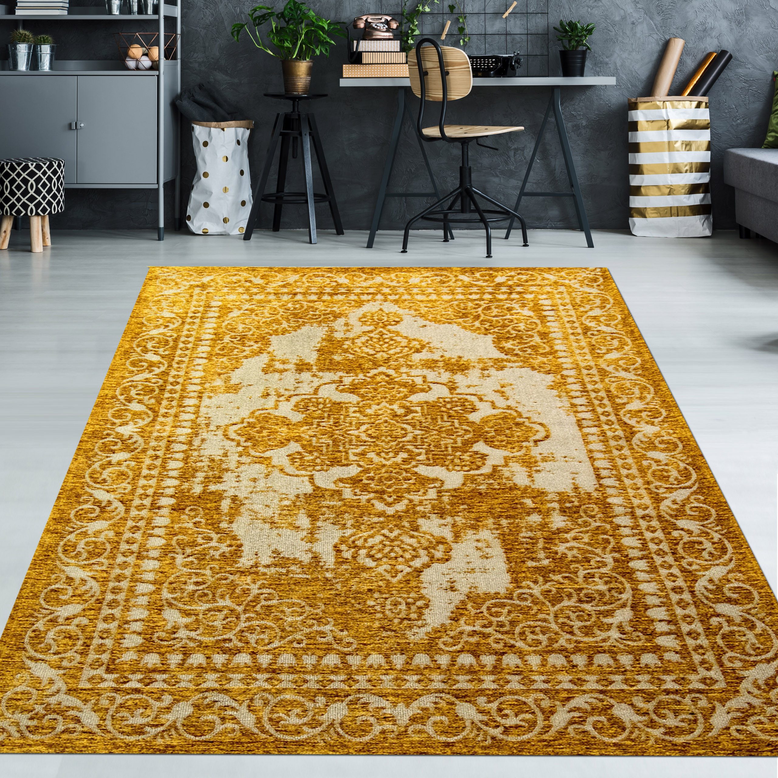 TeppichHome24 Teppich Orientteppich Wohnzimmer Teppich in Gold Silber, rechteckig