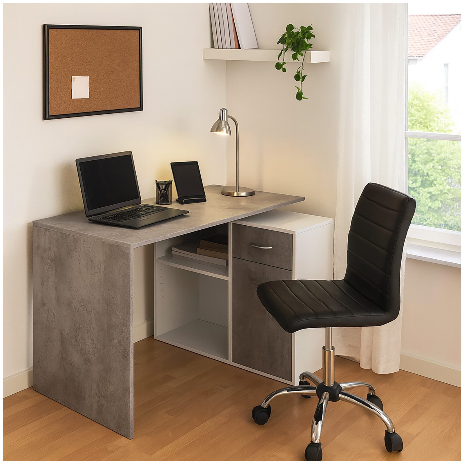 HTI-Living Schreibtisch Eckschreibtisch 120 x 80 Beton Weiß (Stück, 1-St., günstig online kaufen