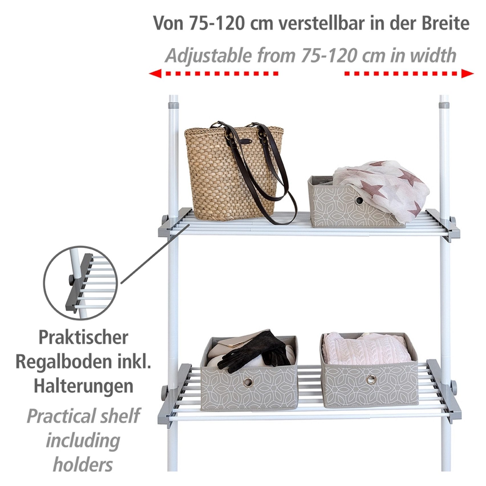 WENKO Teleskopregal Modell Herkules, ausziehbarer Regalboden, 73-120 cm, pa günstig online kaufen