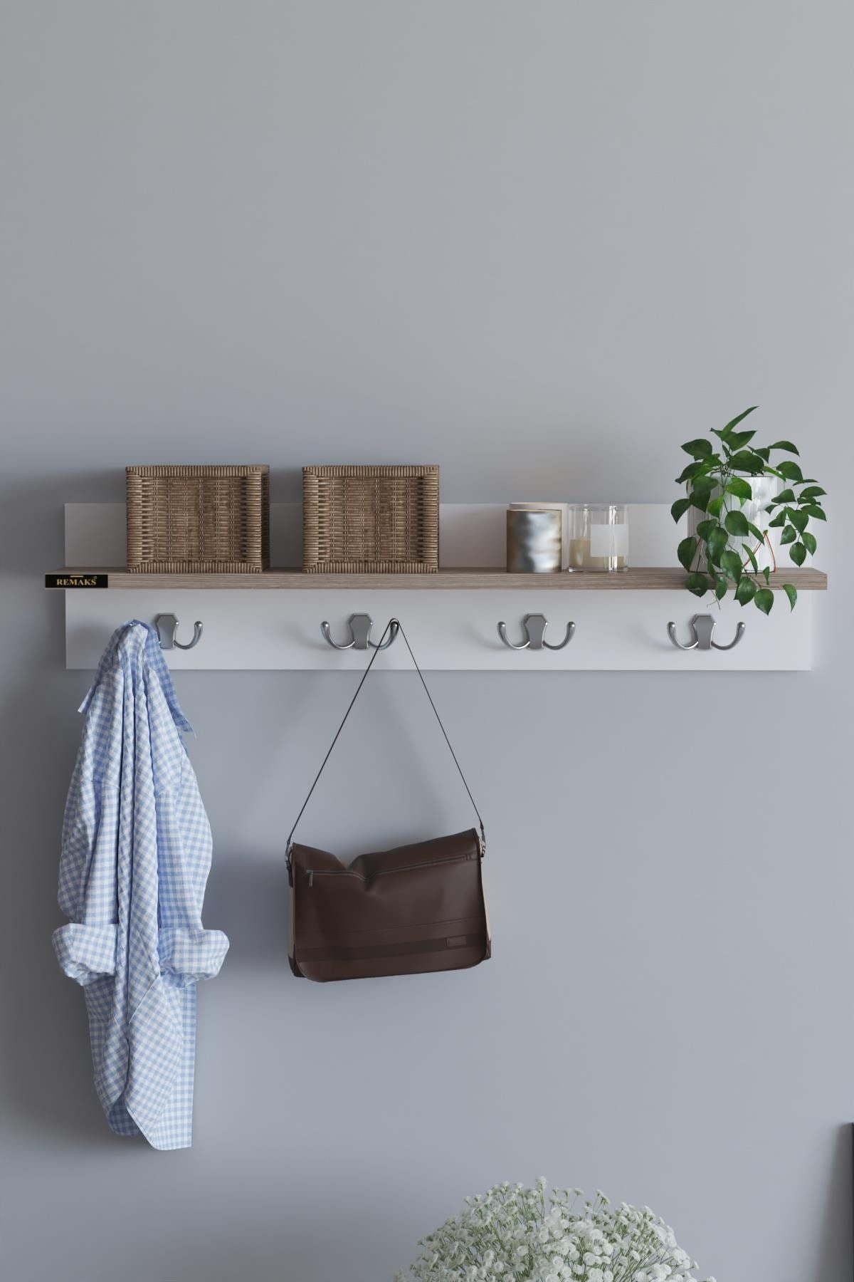en.casa Kleiderständer, (1 St), Wandmontage mit Ablage 91330552